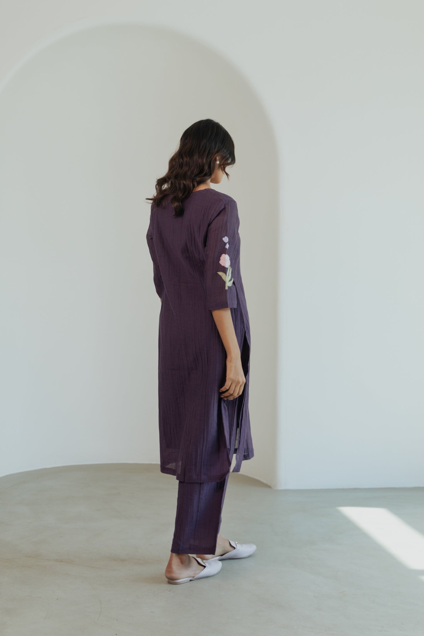 Crinkled Vegan Silk & Tencel Kurta Set-Dusk