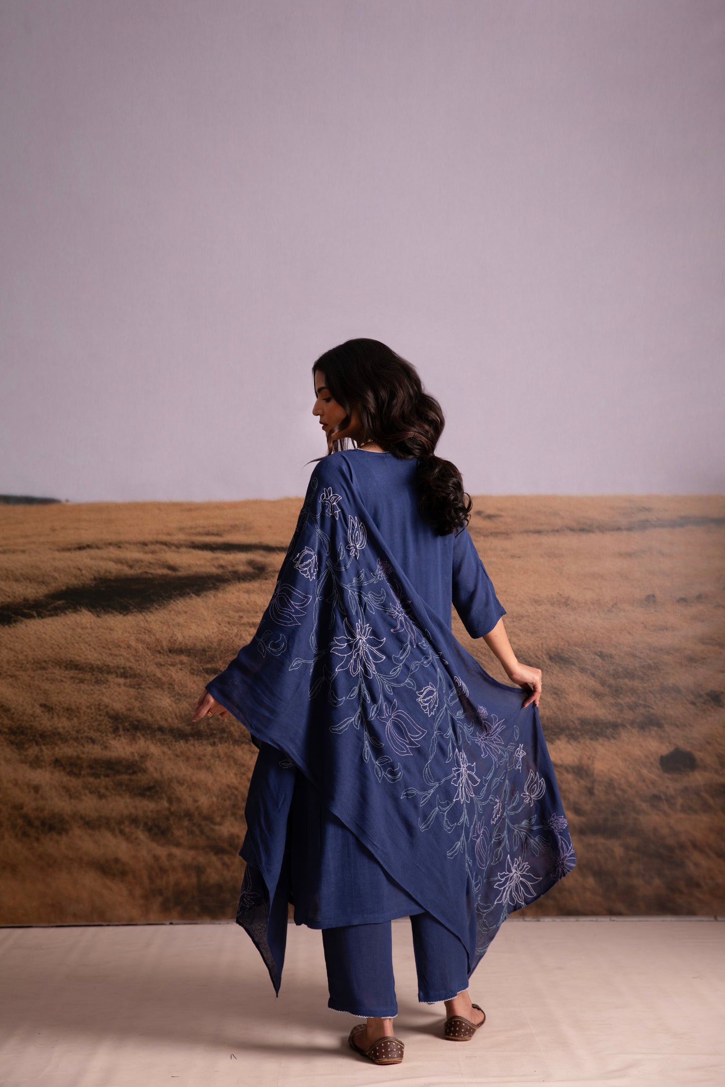Indigo Linen Kurta Set with Odhani