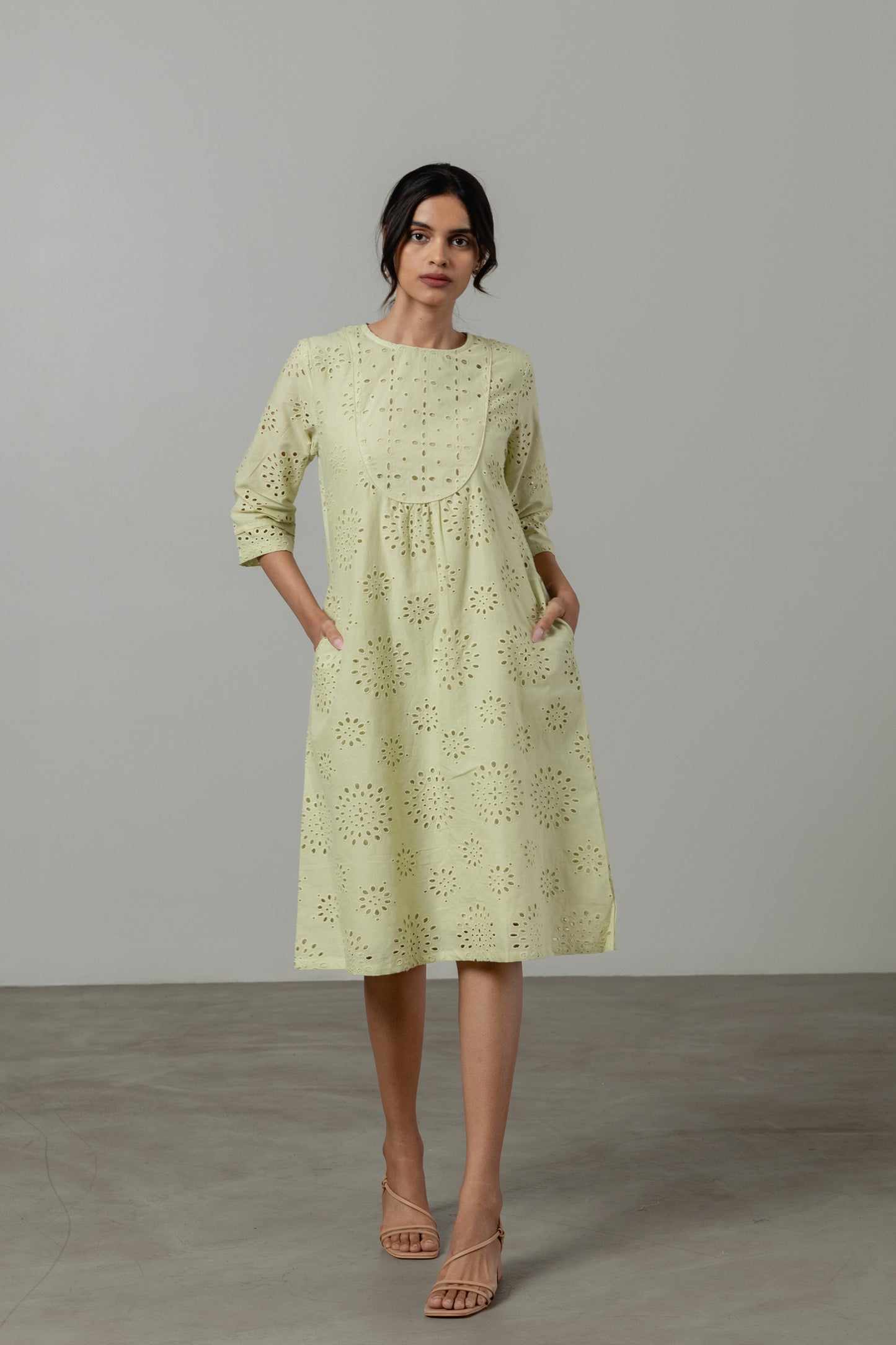 Matcha Green Cotton Cutwork Dress