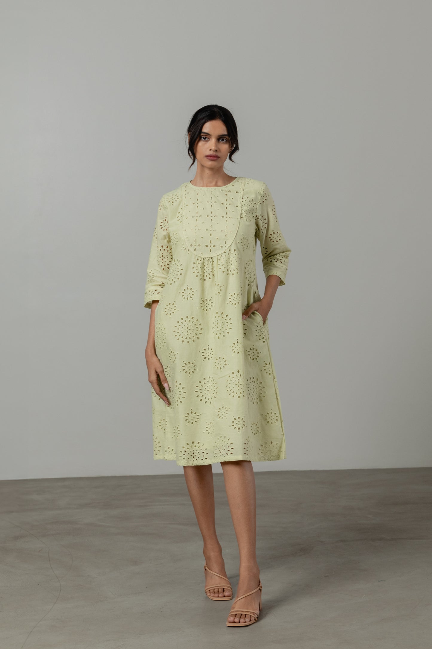 Matcha Green Cotton Cutwork Dress