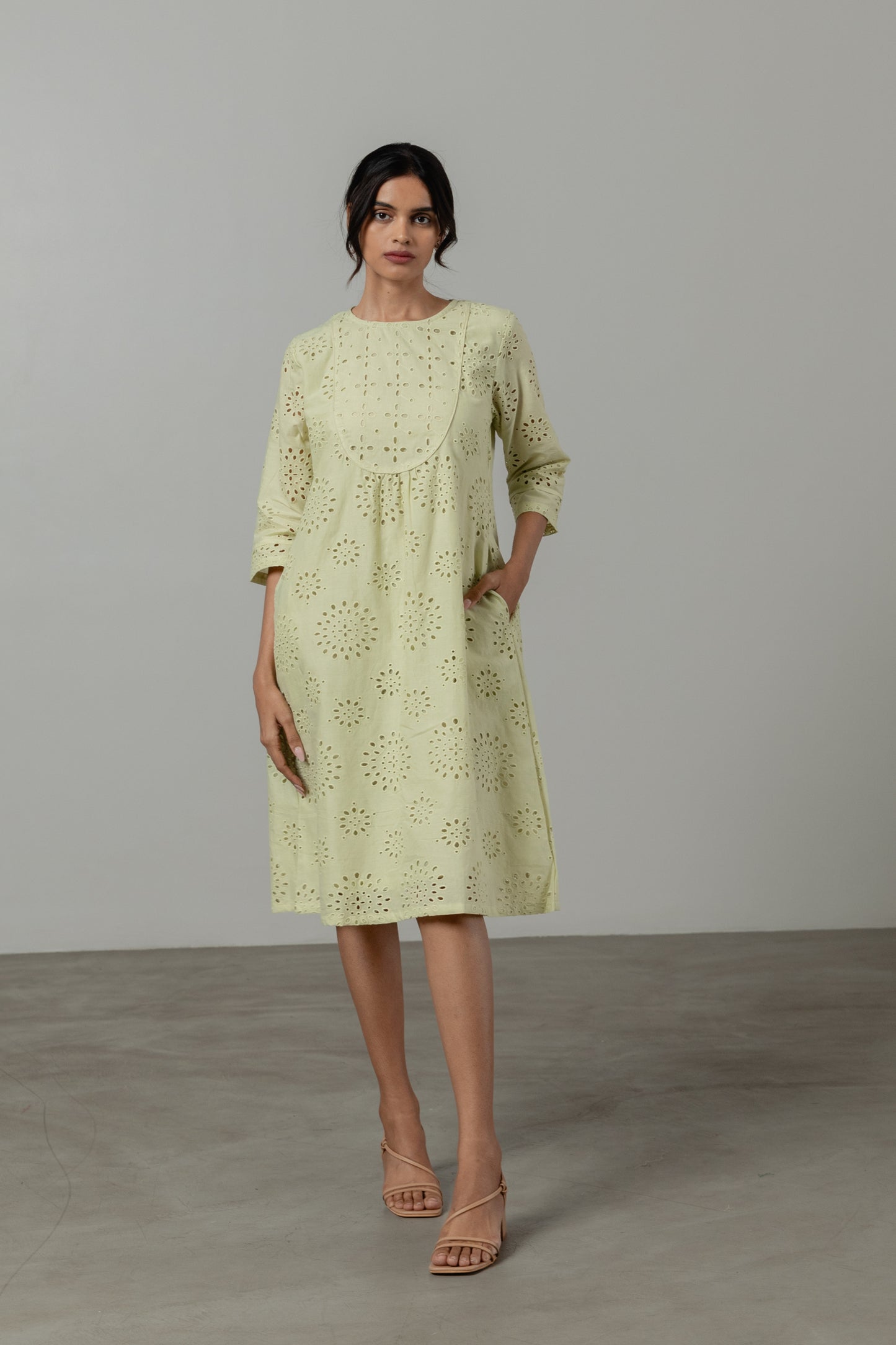 Matcha Green Cotton Cutwork Dress