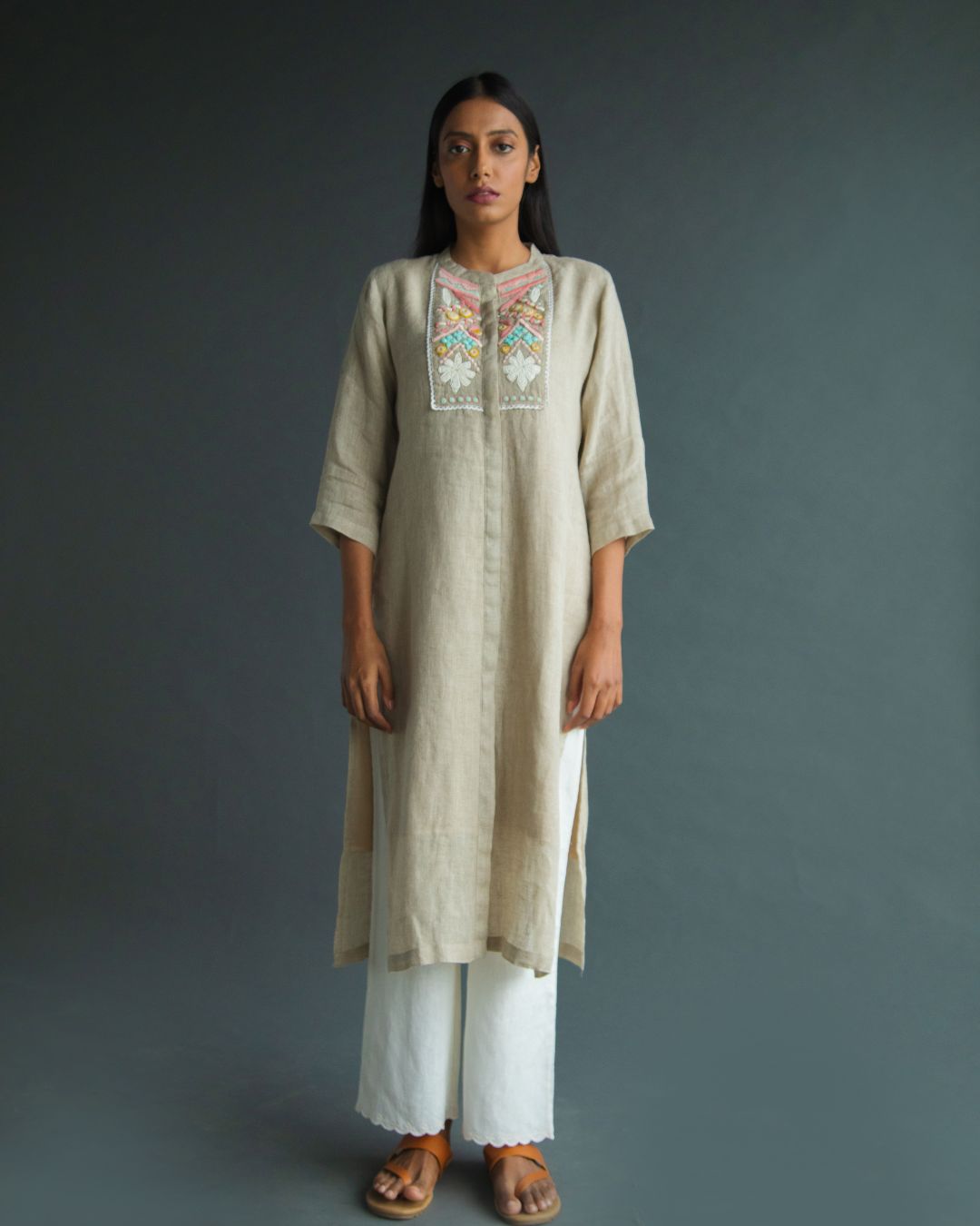 Pure Linen Embroidered Kurta