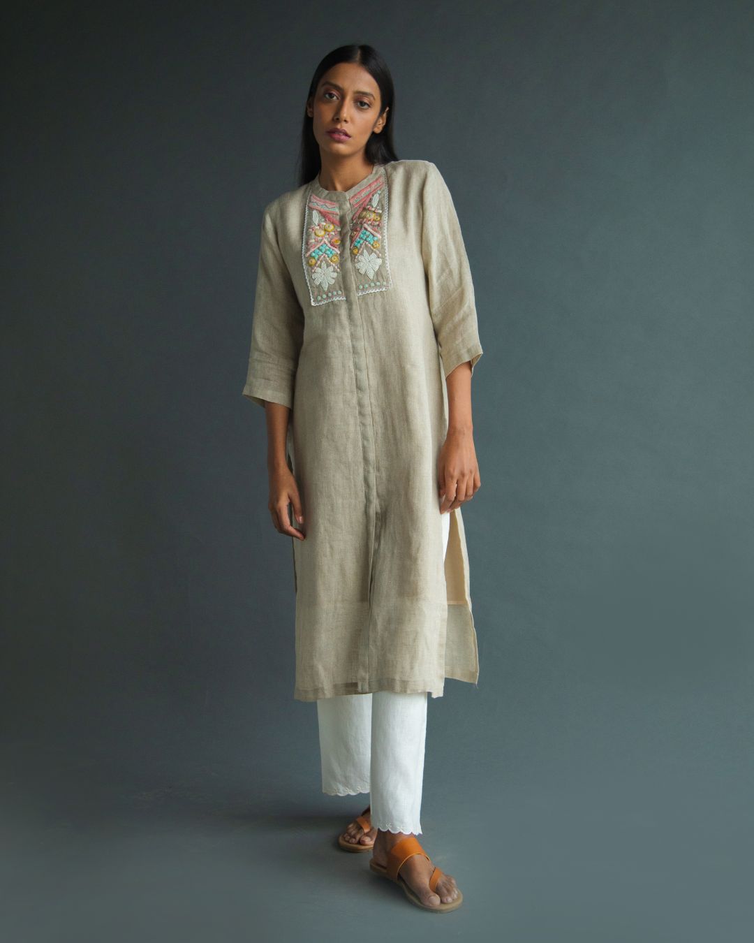 Pure Linen Embroidered Kurta