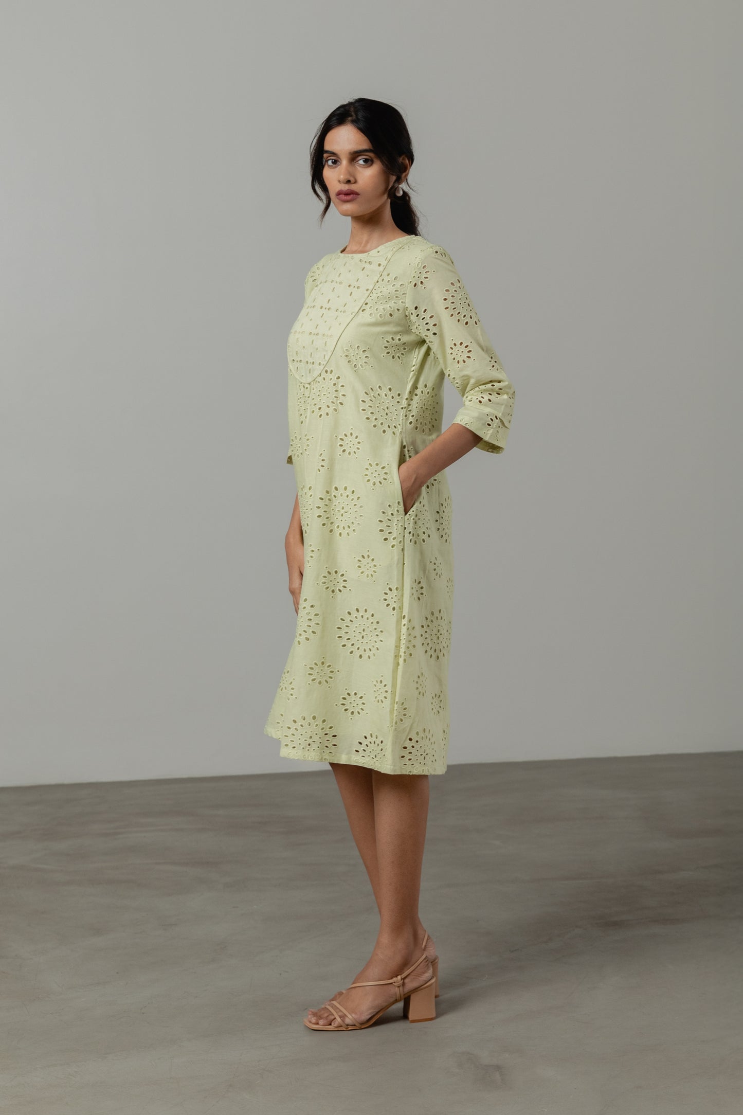 Matcha Green Cotton Cutwork Dress