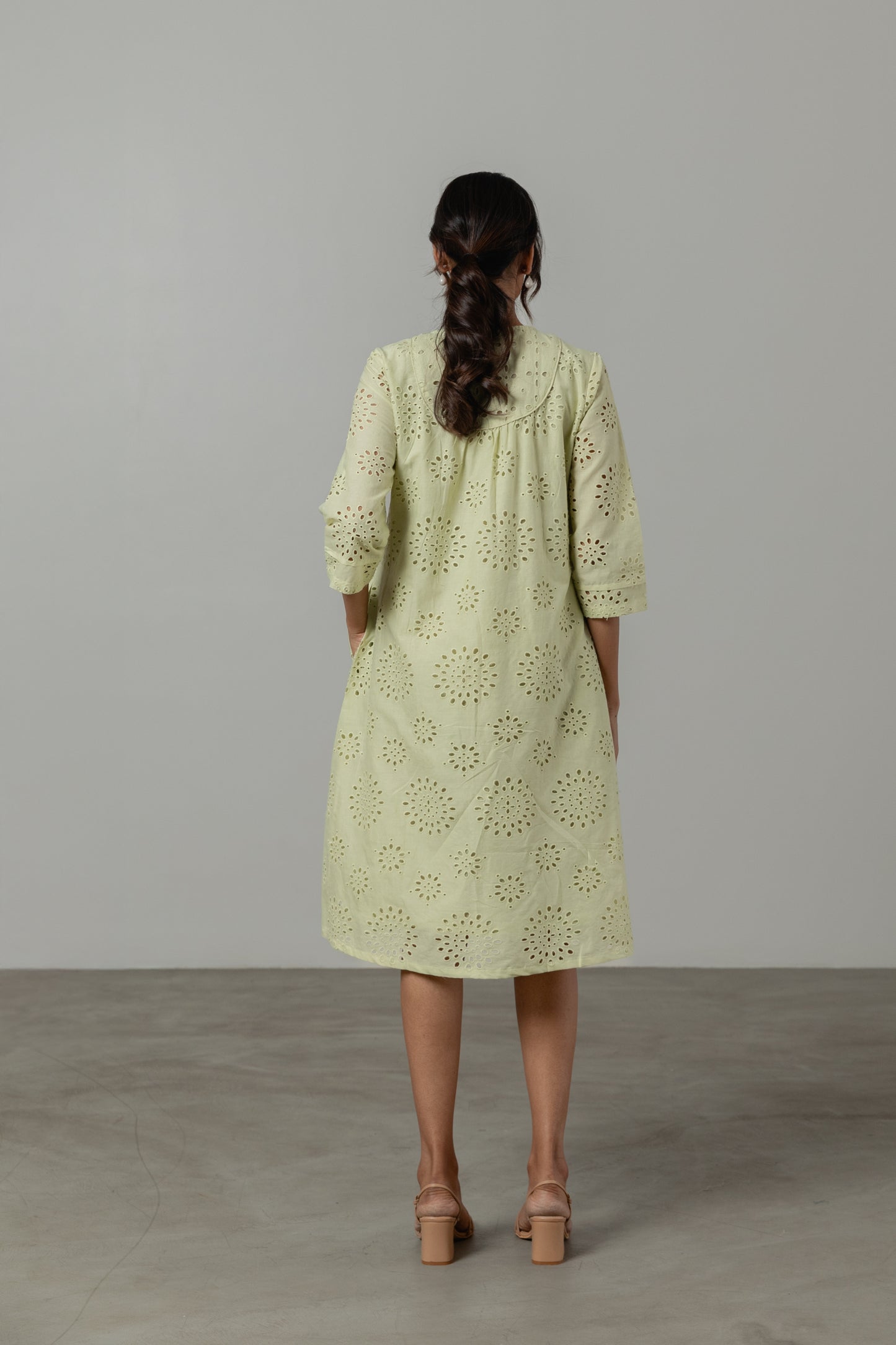 Matcha Green Cotton Cutwork Dress