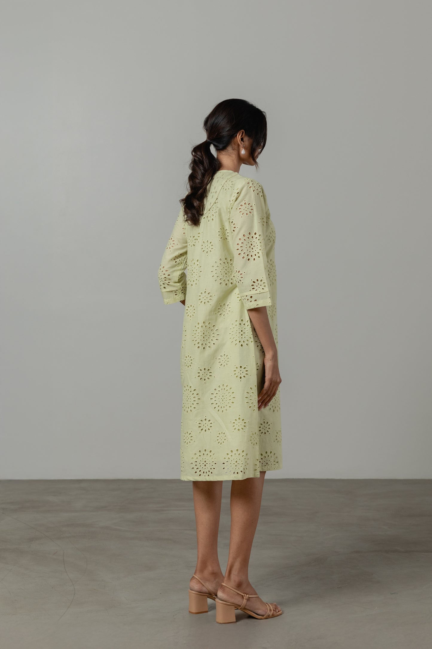 Matcha Green Cotton Cutwork Dress