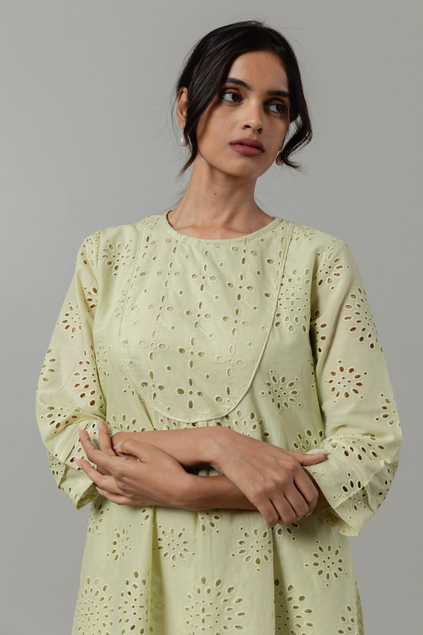 Matcha Green Cotton Cutwork Dress