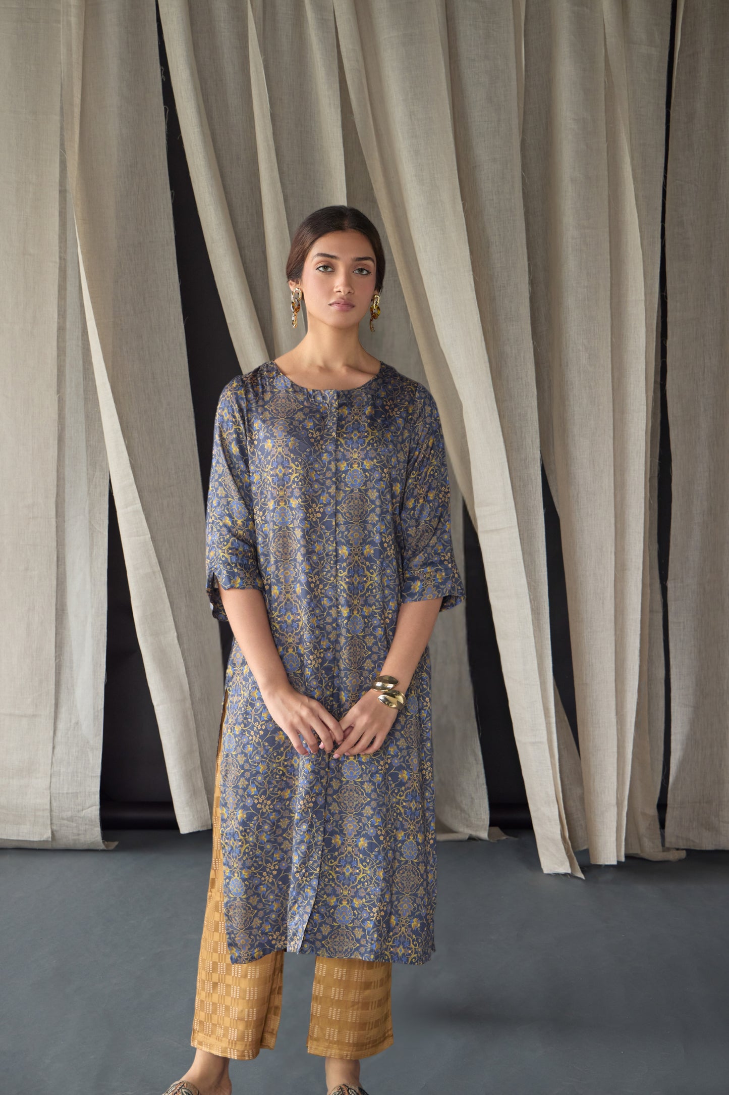 Grey Ajrakh Tencel Kurta