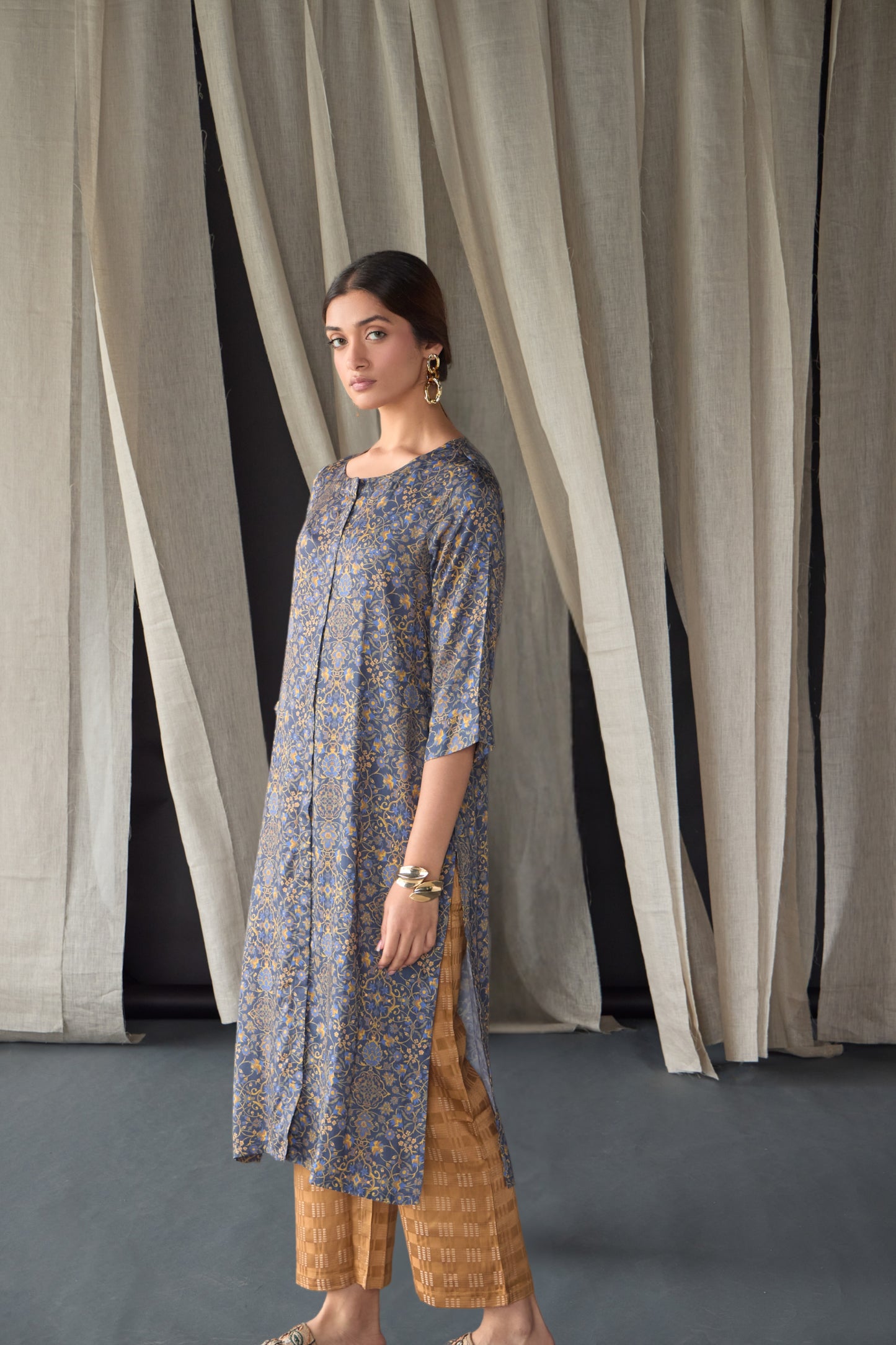 Grey Ajrakh Tencel Kurta
