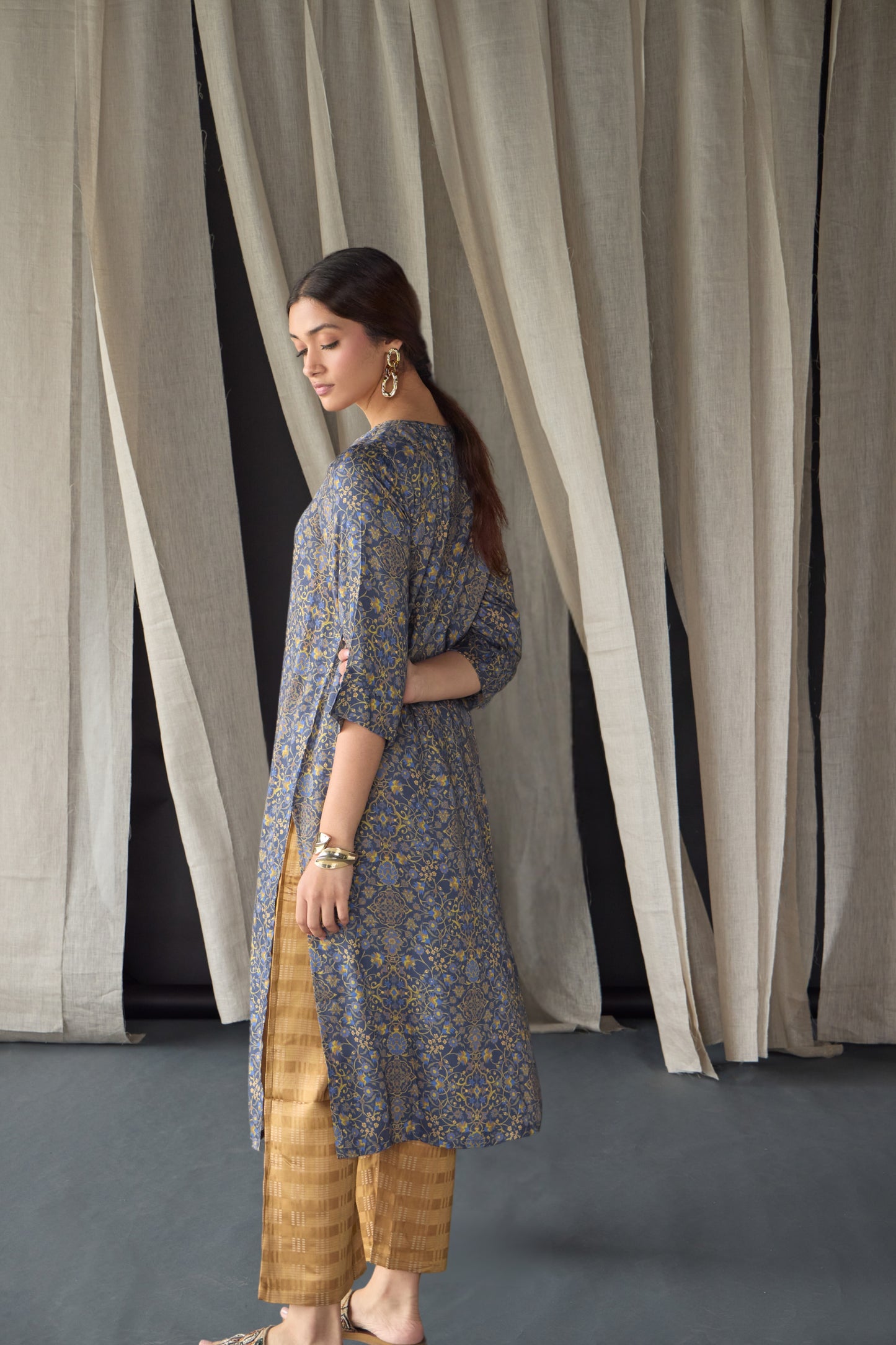 Grey Ajrakh Tencel Kurta
