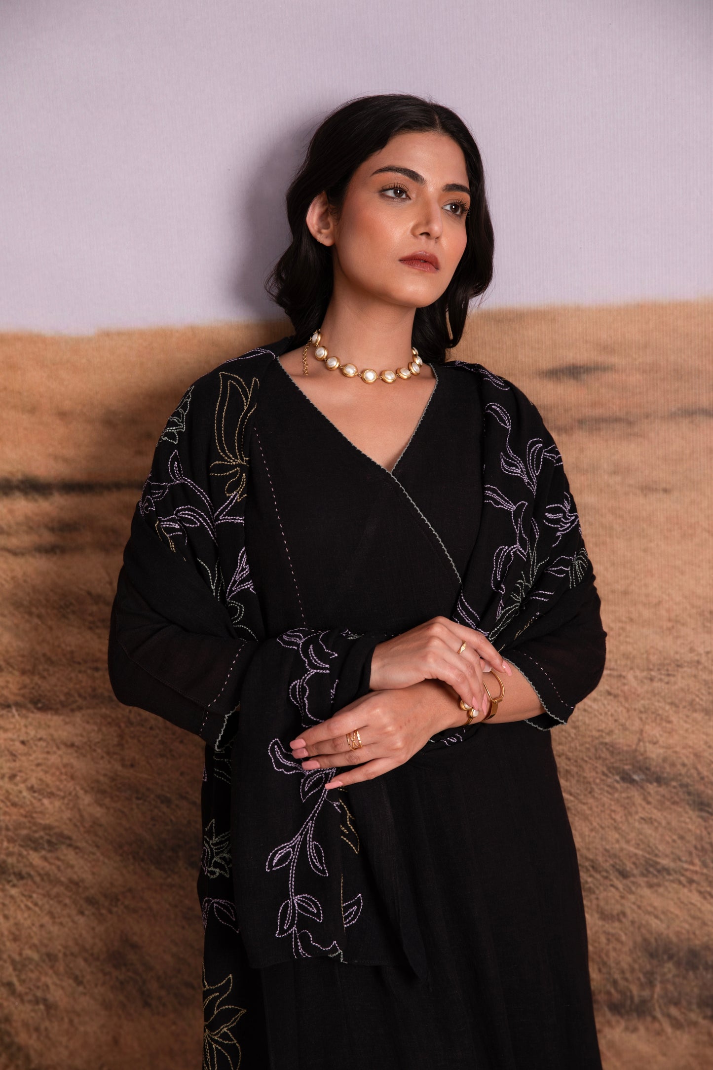 Black Linen Kurta Set with Odhani