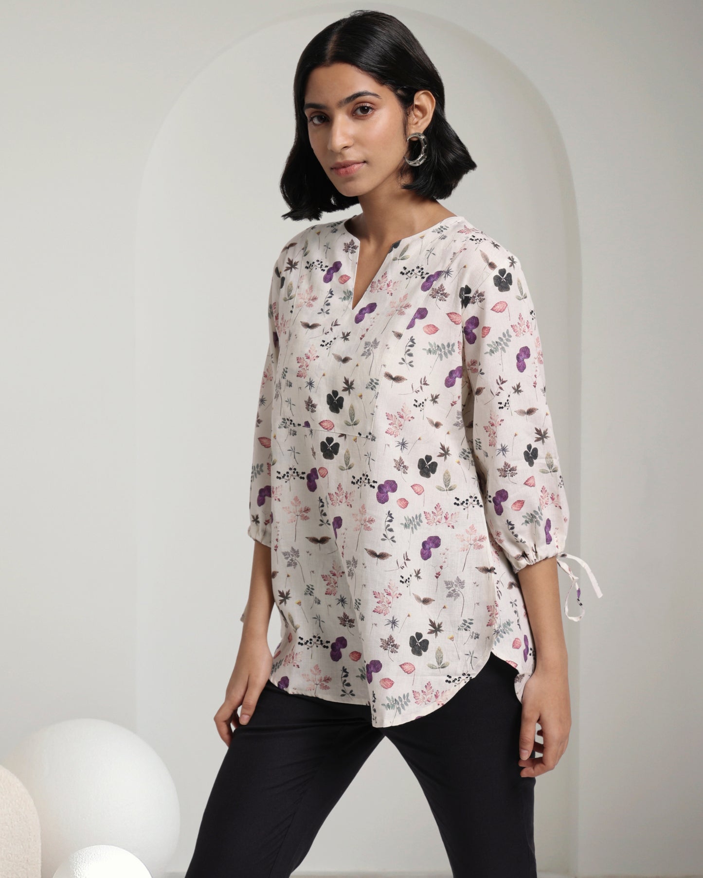 Off white Floral Linen Top