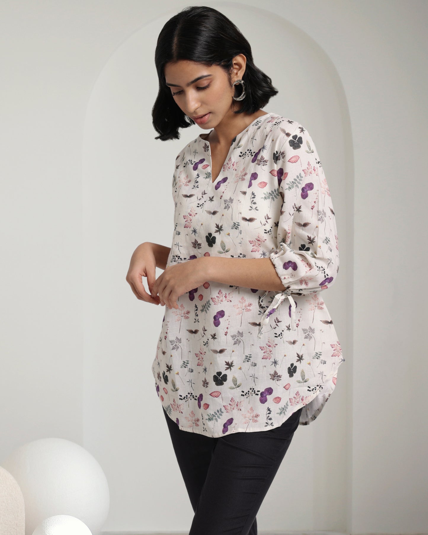 Off white Floral Linen Top