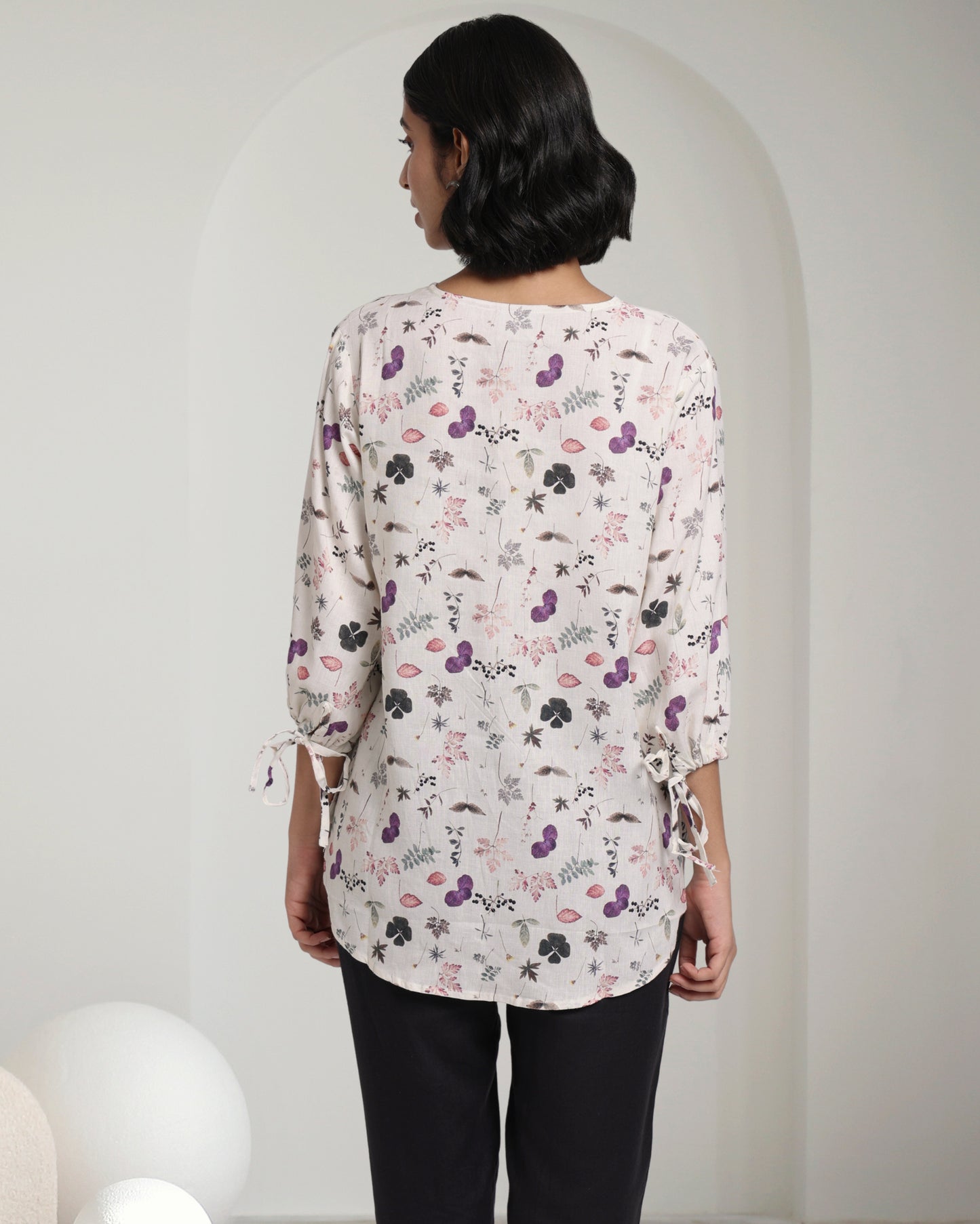 Off white Floral Linen Top