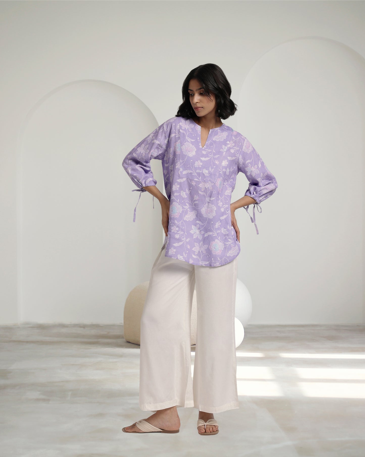 Lavender Bloom Linen Blouse