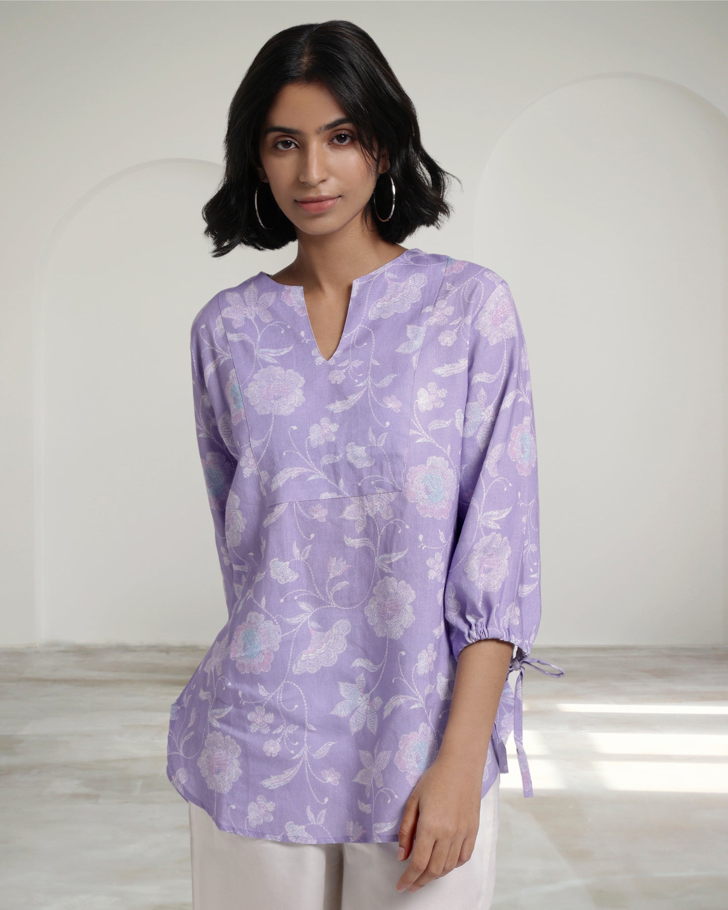 Lavender Bloom Linen Blouse
