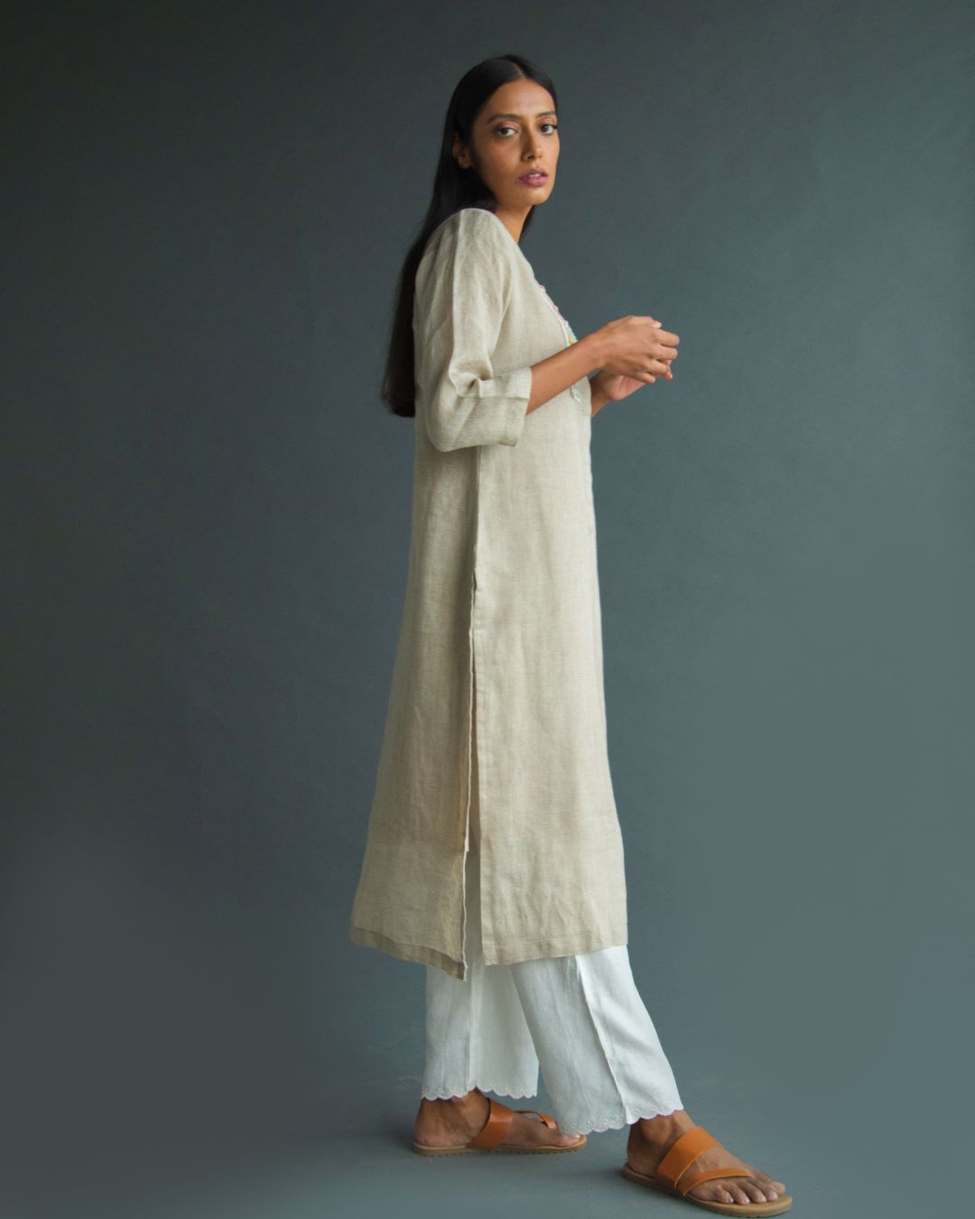 Pure Linen Embroidered Kurta