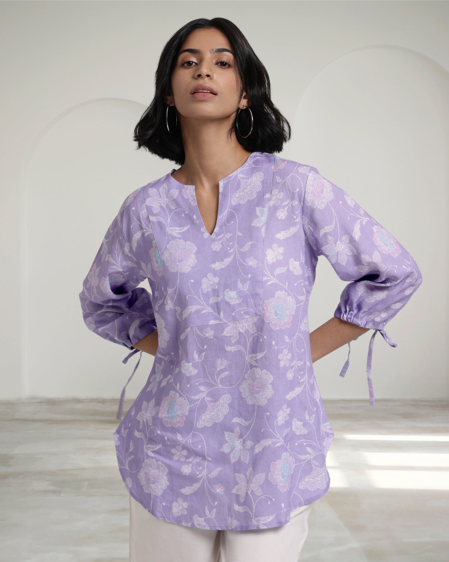 Lavender Bloom Linen Blouse
