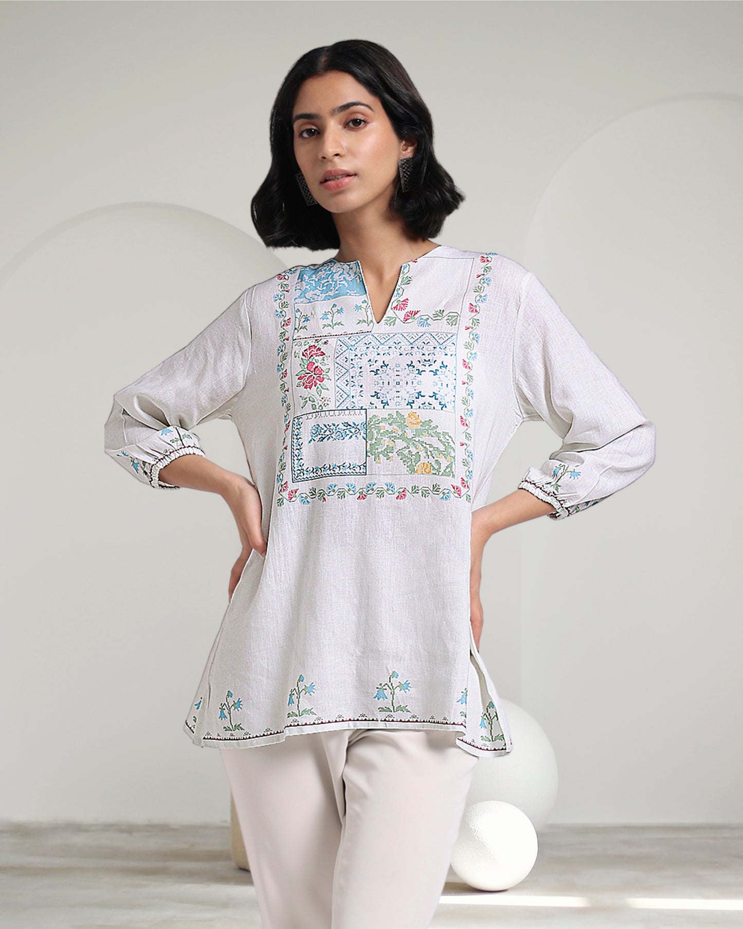 Patchwork Pixel Linen Top