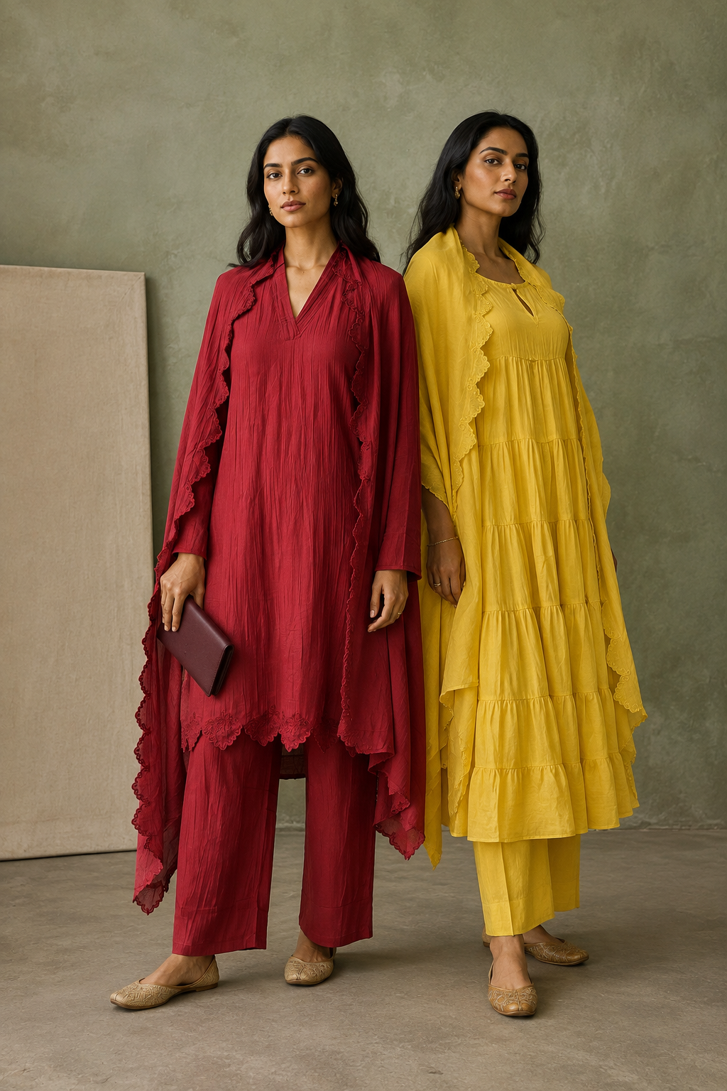 Cupro Cutwork Kurta Set-Maroon