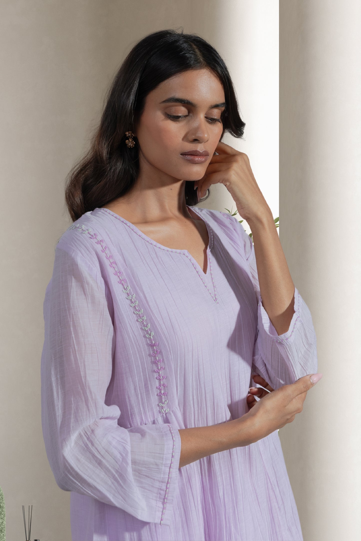 Crinked Cupro Lavender A-Line Kurta Set