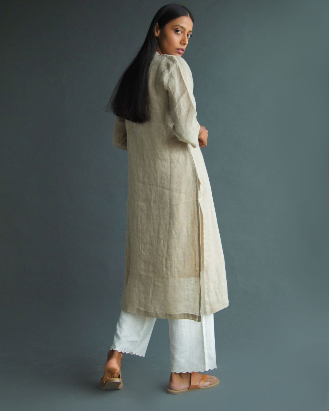 Pure Linen Embroidered Kurta