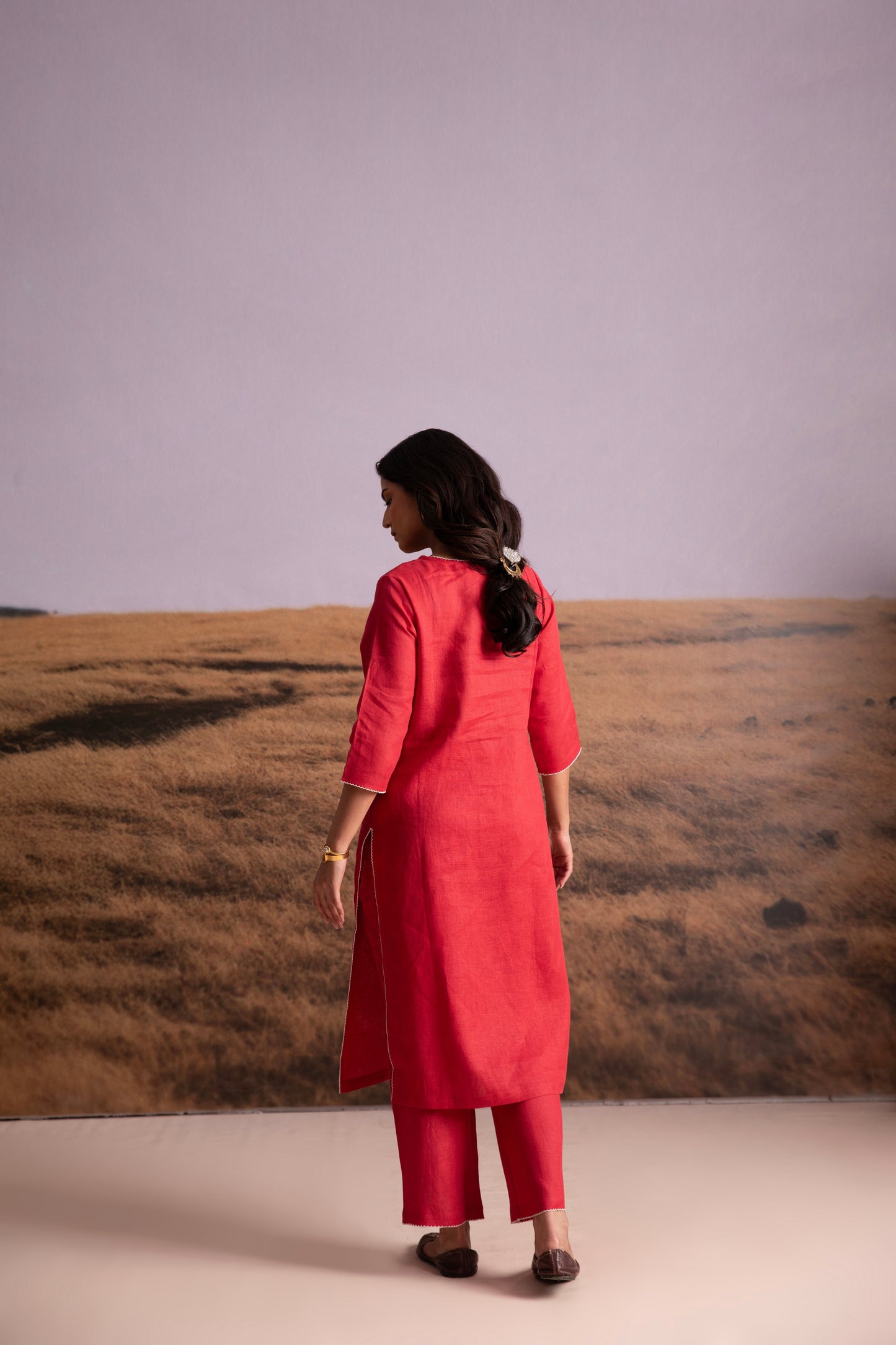 Pure Hemp Applique Red Kurta Set