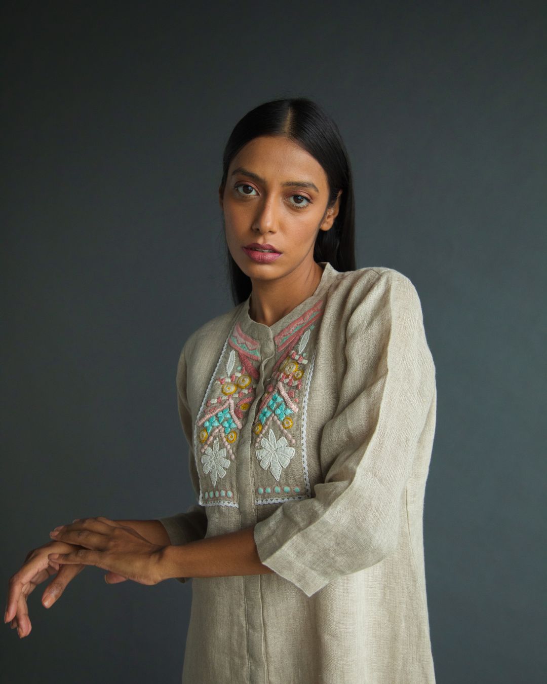 Pure Linen Embroidered Kurta