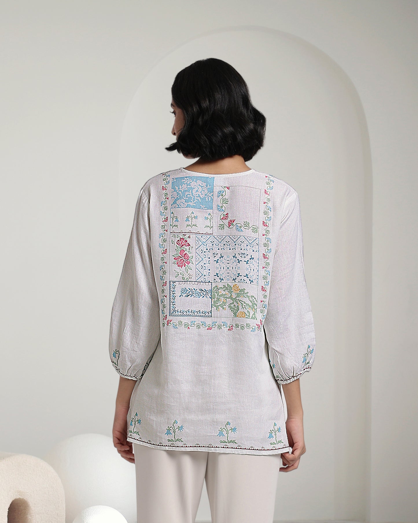 Patchwork Pixel Linen Top