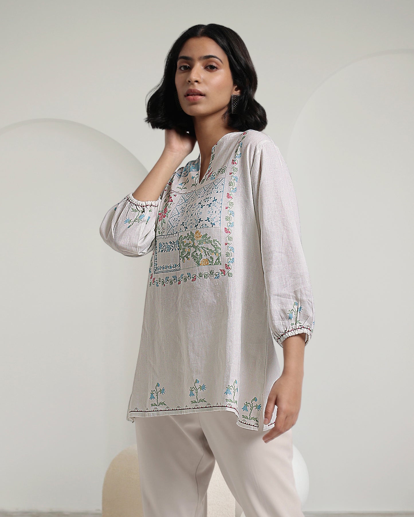 Patchwork Pixel Linen Top