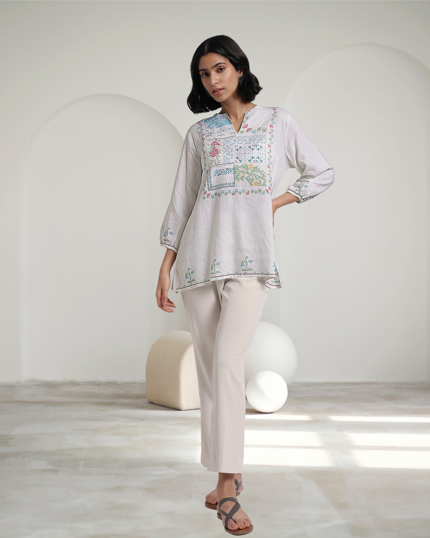 Patchwork Pixel Linen Top