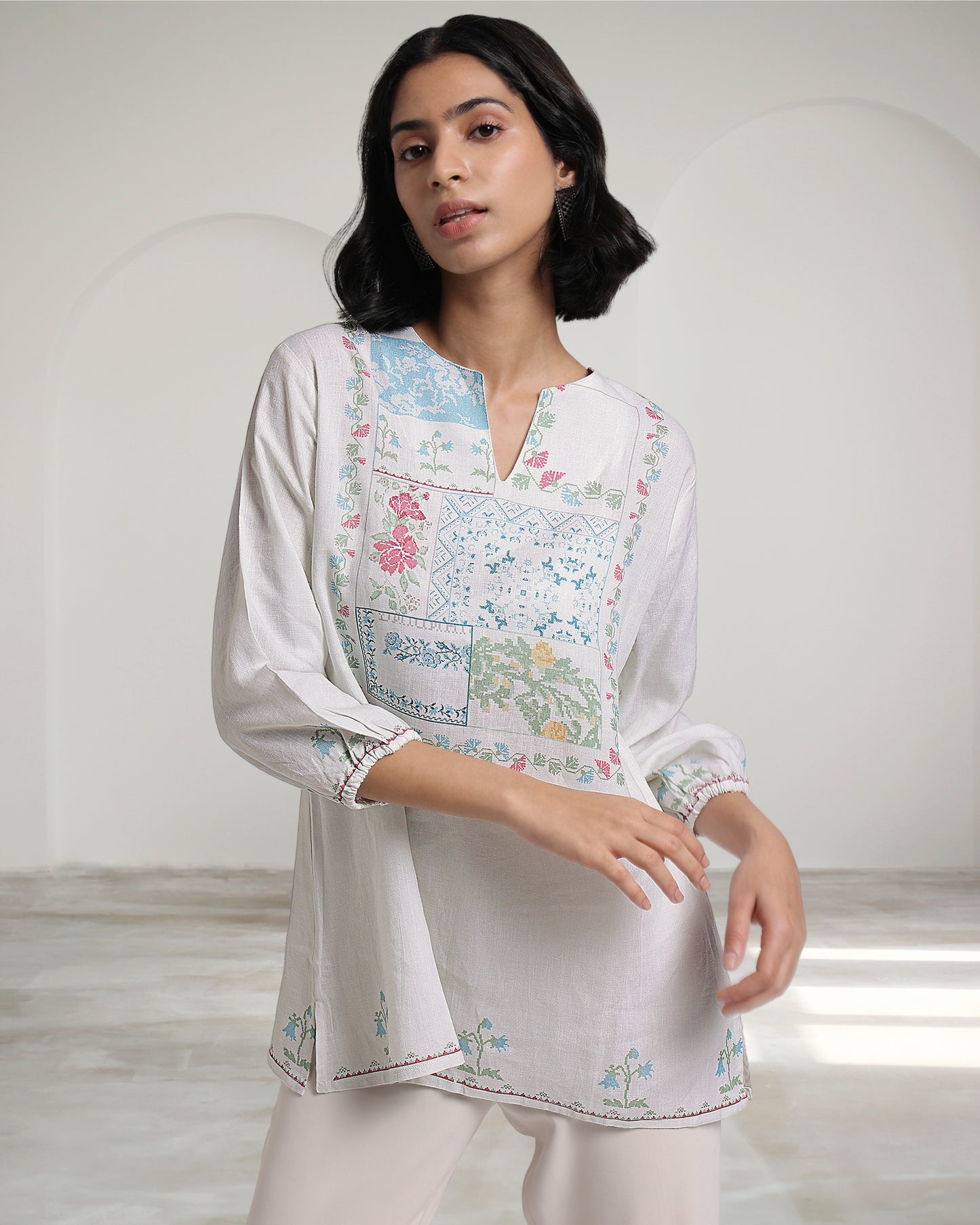 Patchwork Pixel Linen Top