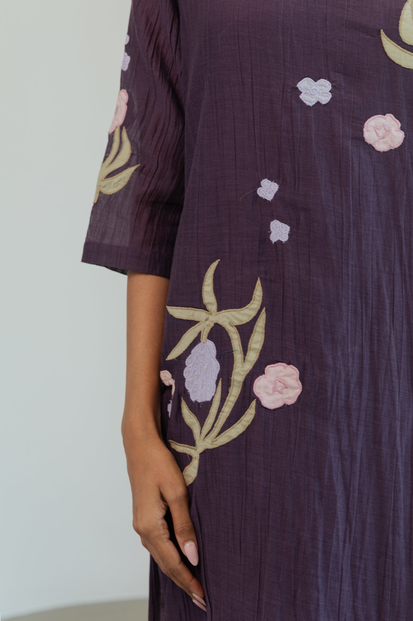 Crinkled Vegan Silk & Tencel Kurta Set-Dusk