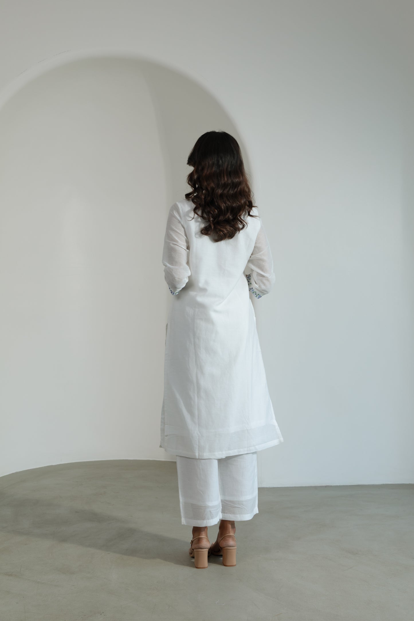 White Embroidered V Neck Kurta Set
