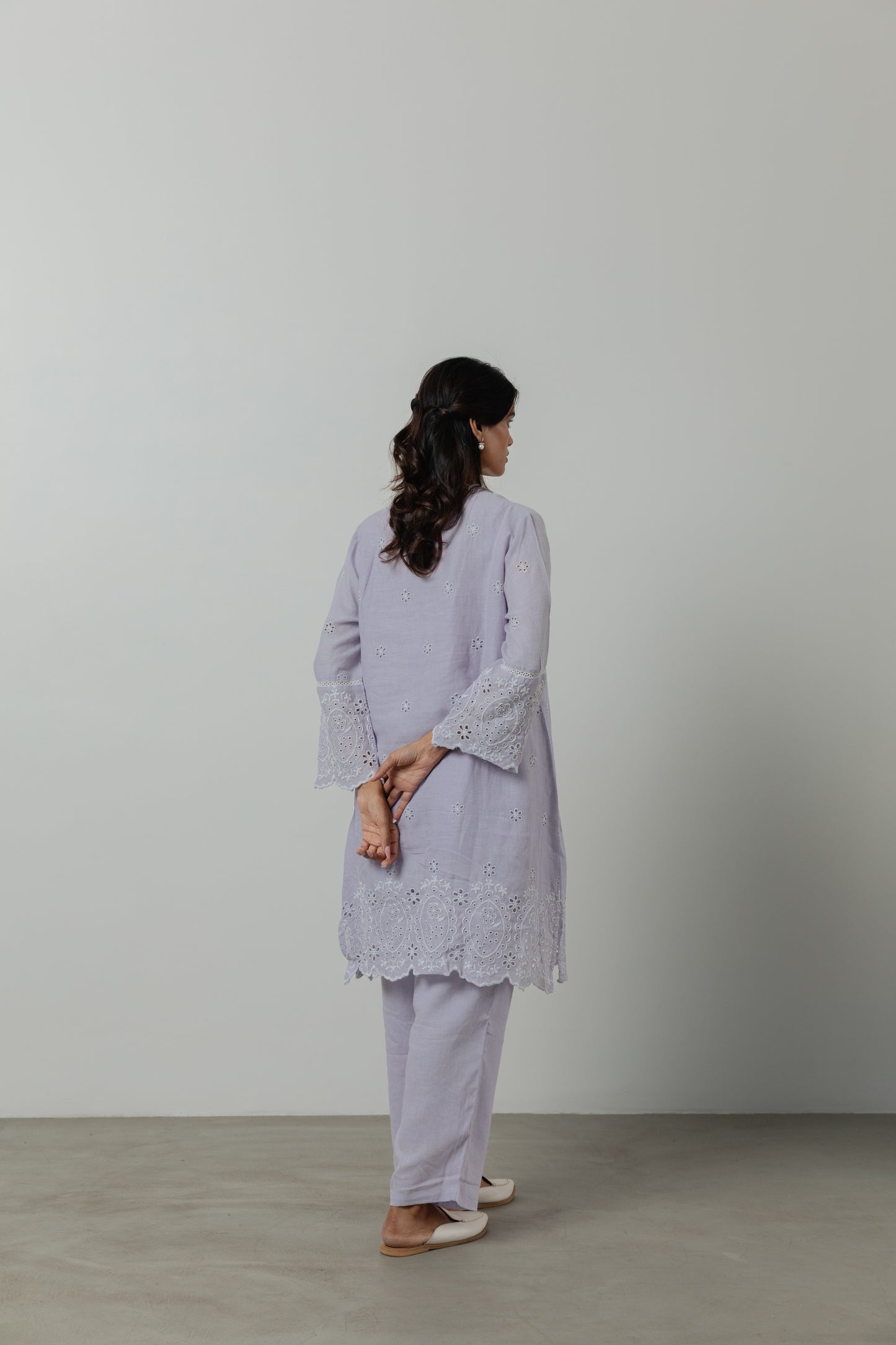 Gentle Lavender Cutwork Linen Co-ord Set