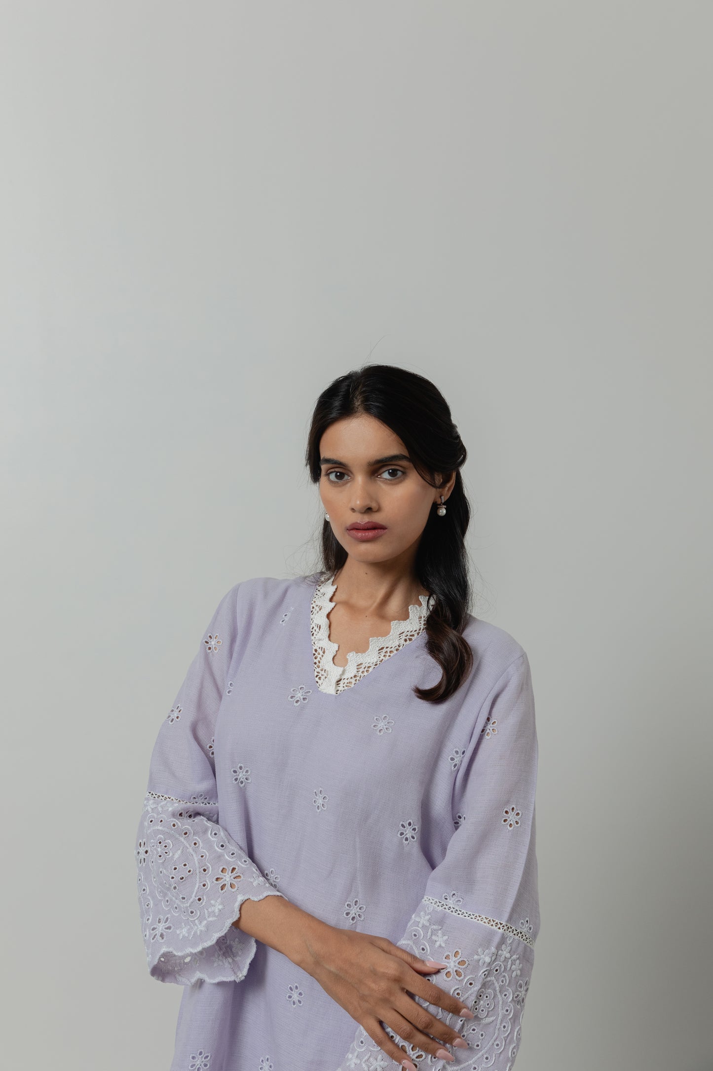 Gentle Lavender Cutwork Linen Co-ord Set