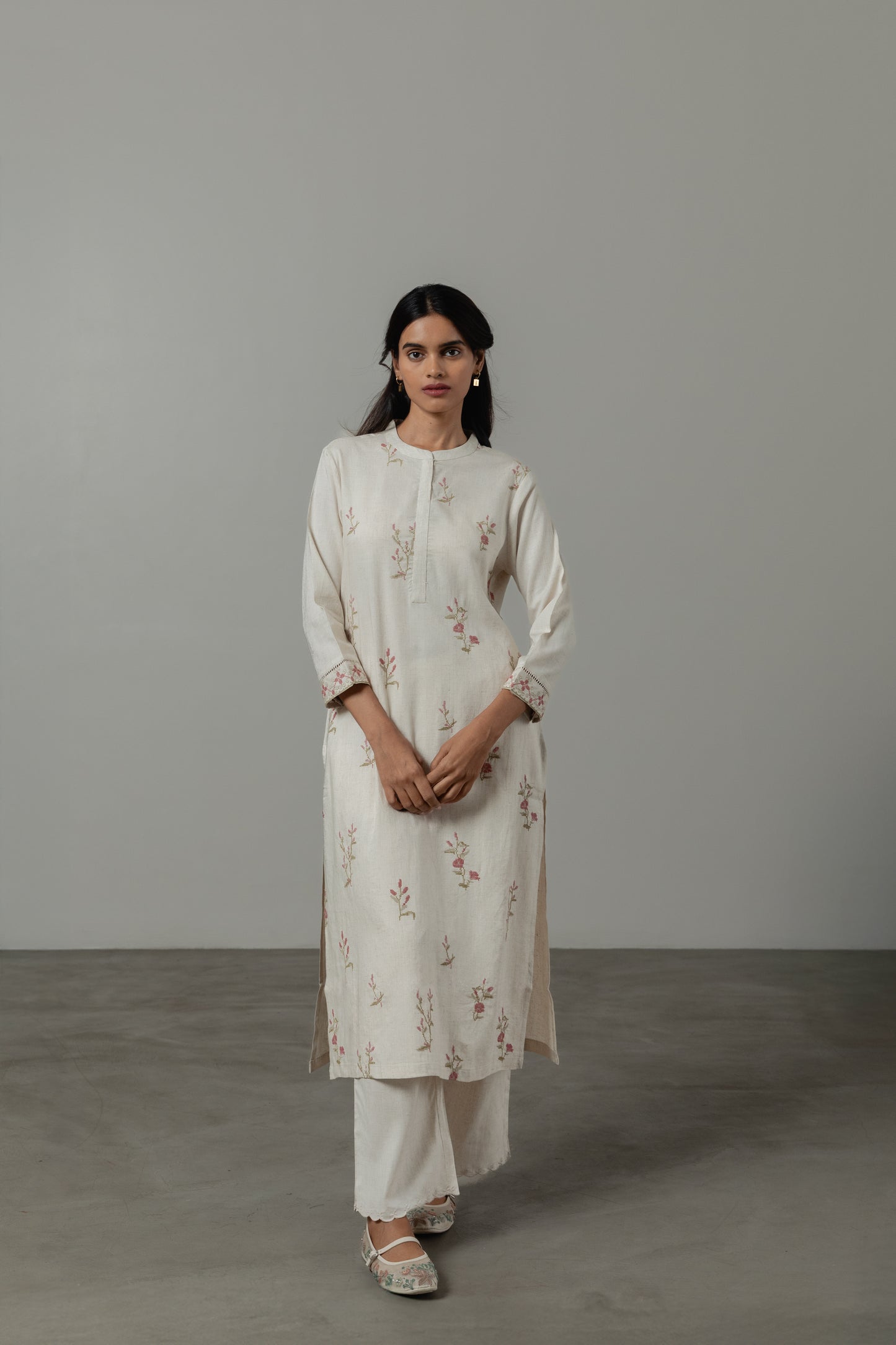 Cross Stitch Natural Linen Kurta Set