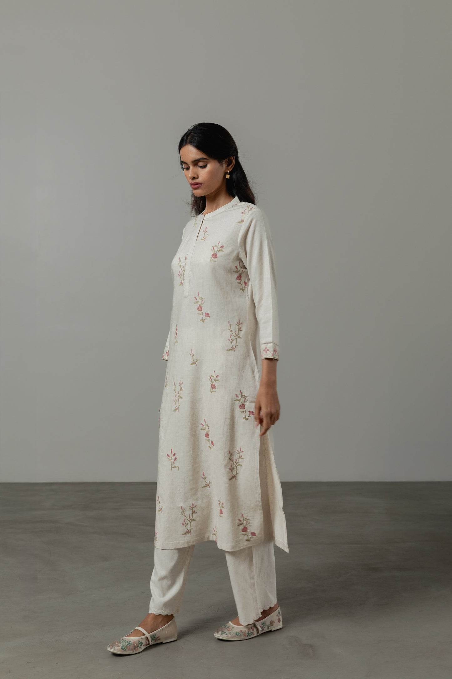 Cross Stitch Natural Linen Kurta Set