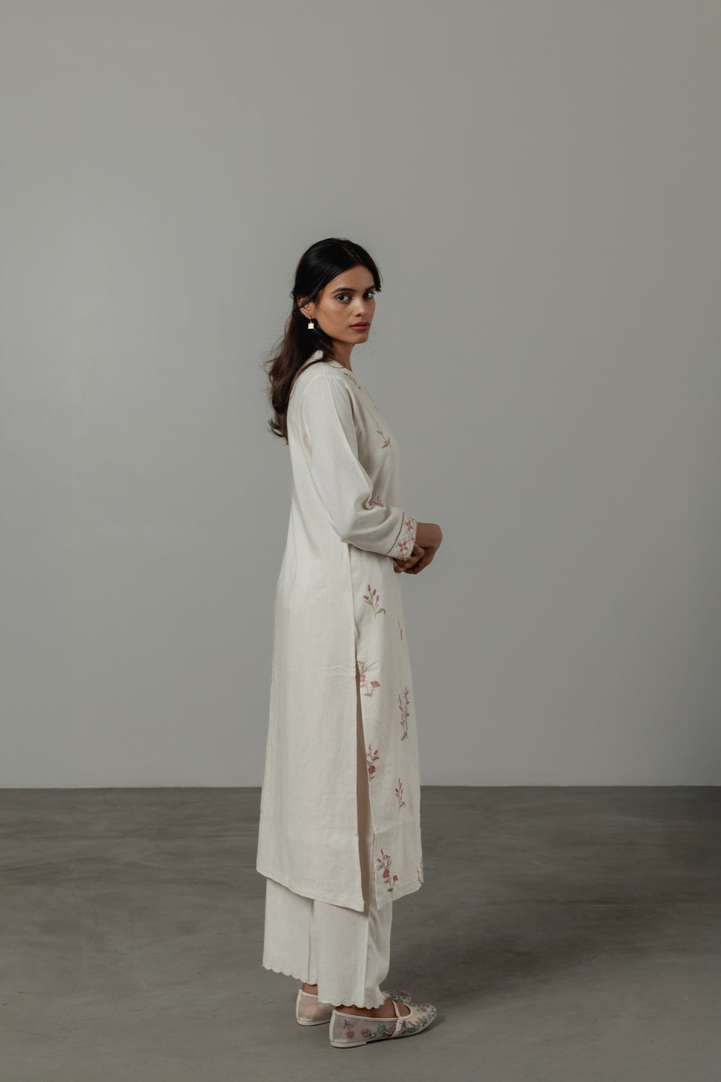 Cross Stitch Natural Linen Kurta Set