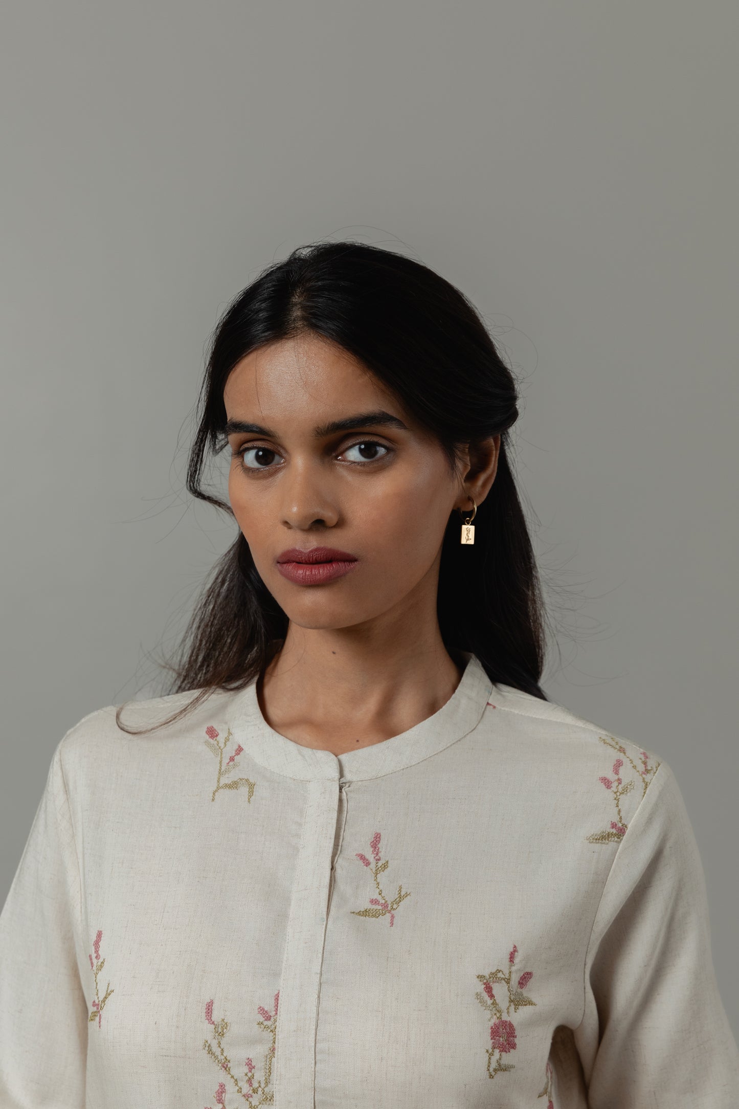 Cross Stitch Natural Linen Kurta Set