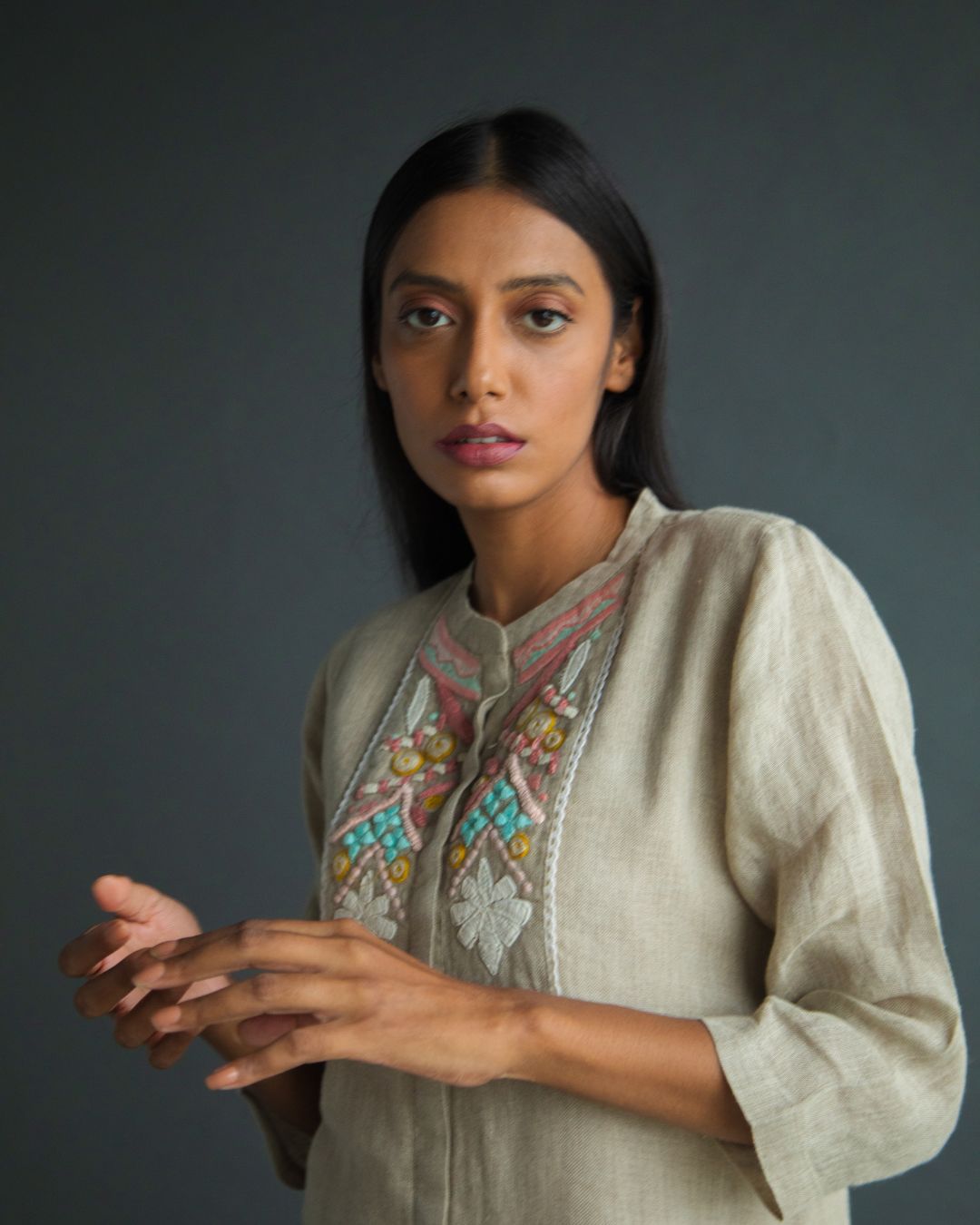 Pure Linen Embroidered Kurta