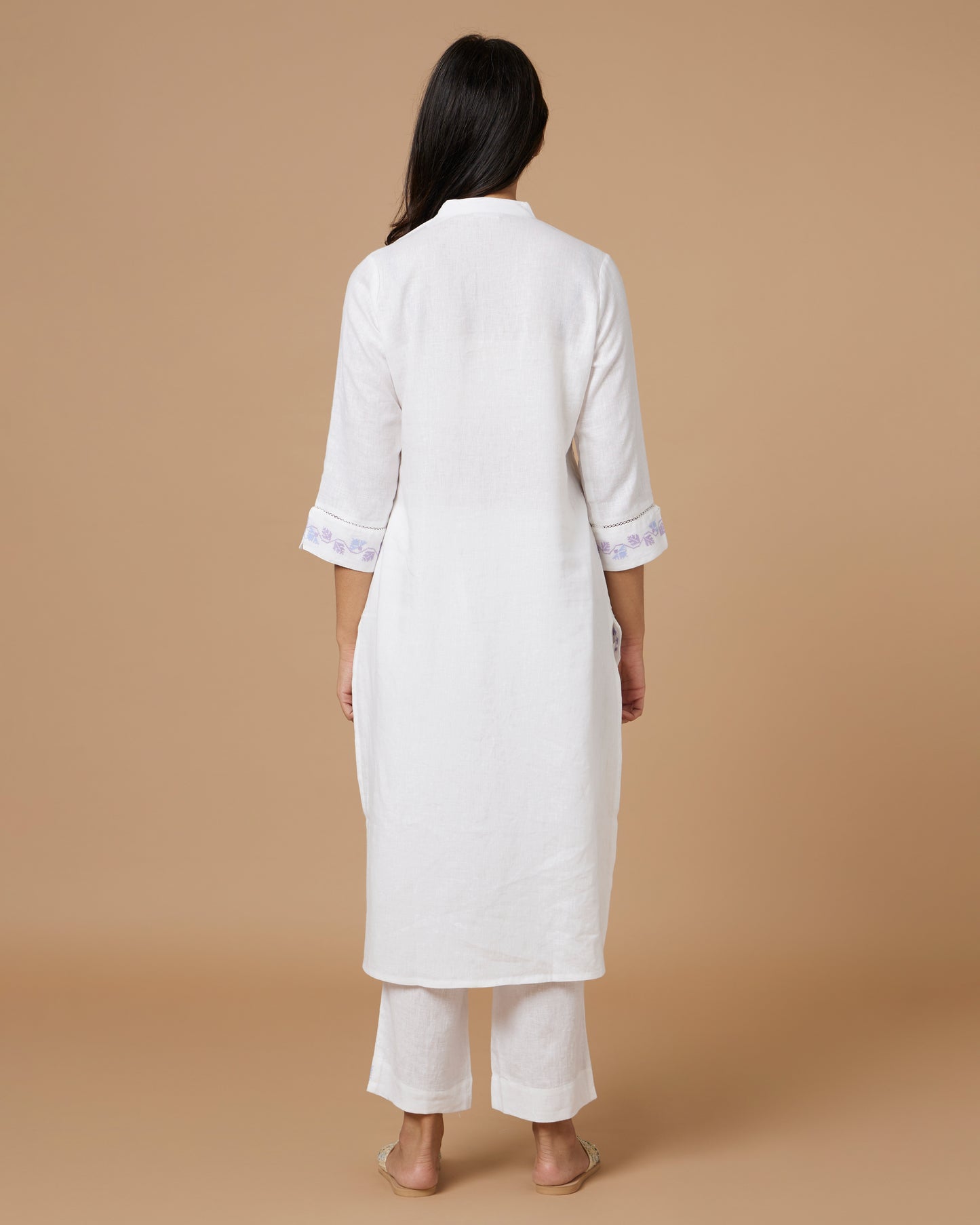 White Linen Embroidered Kurta Set
