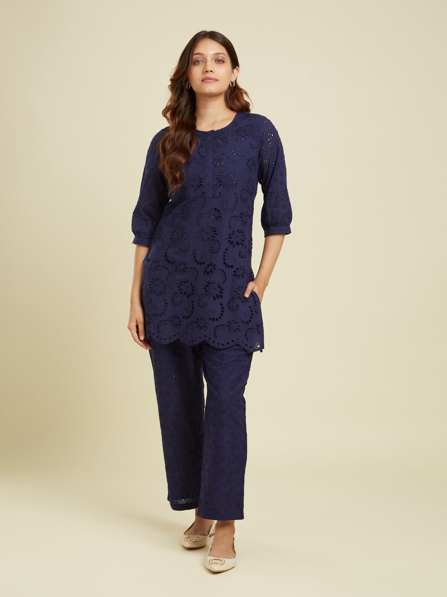 Midnight Sky Cutwork Cotton Co-ord Set