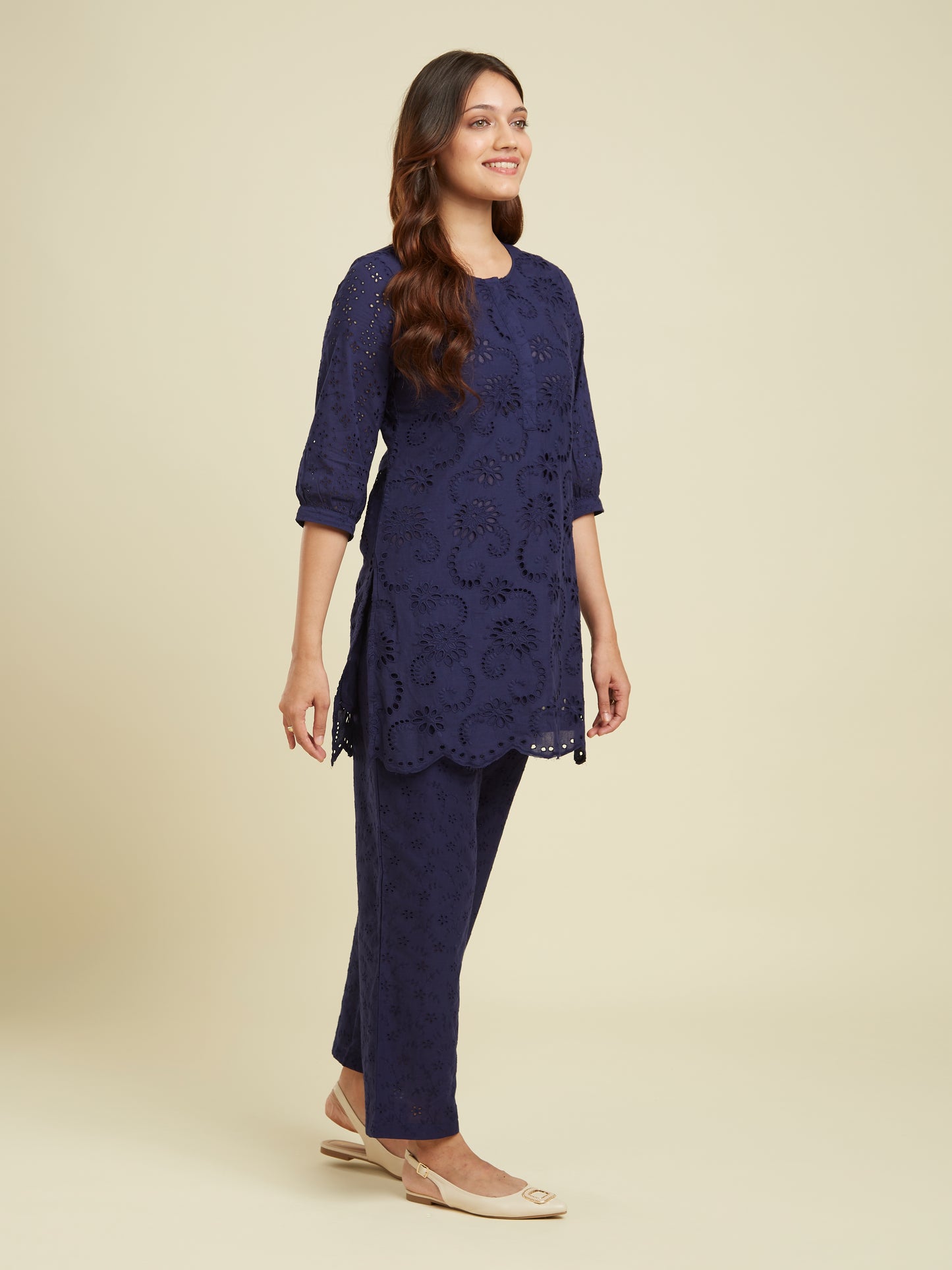 Midnight Sky Cutwork Cotton Co-ord Set