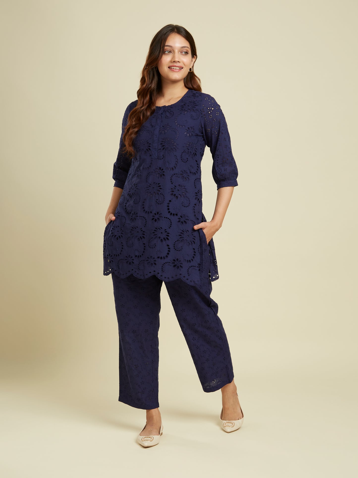 Midnight Sky Cutwork Cotton Co-ord Set