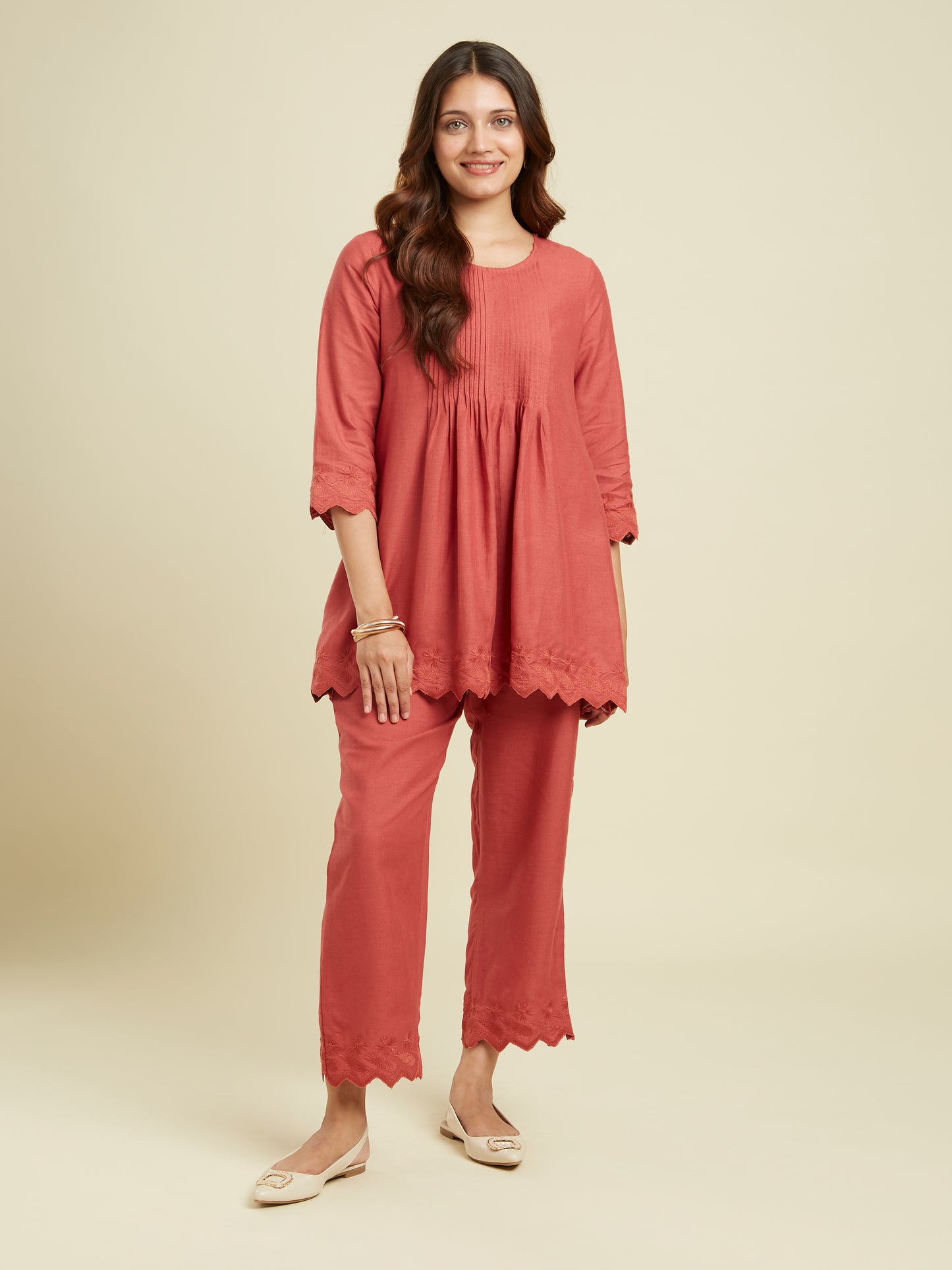 Hand Scalloped Terracotta Linen Co-ord Set