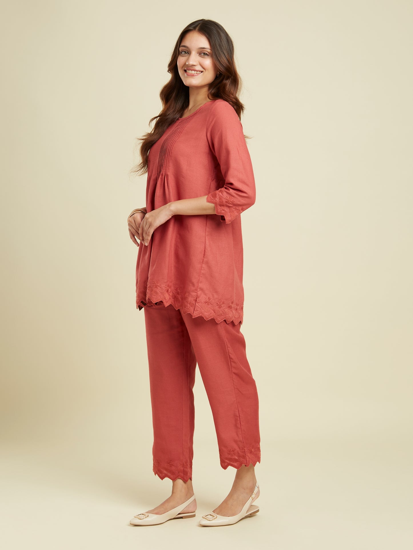 Hand Scalloped Terracotta Linen Co-ord Set