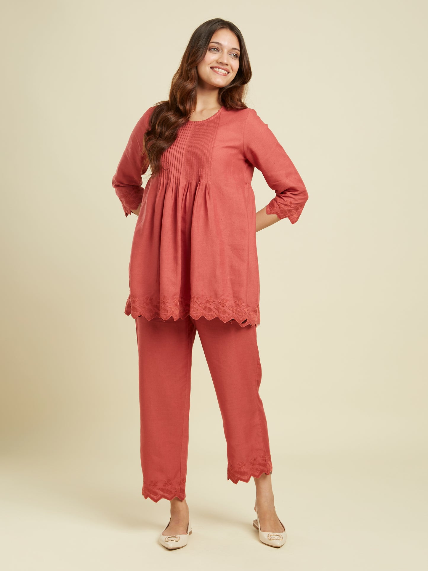Hand Scalloped Terracotta Linen Co-ord Set