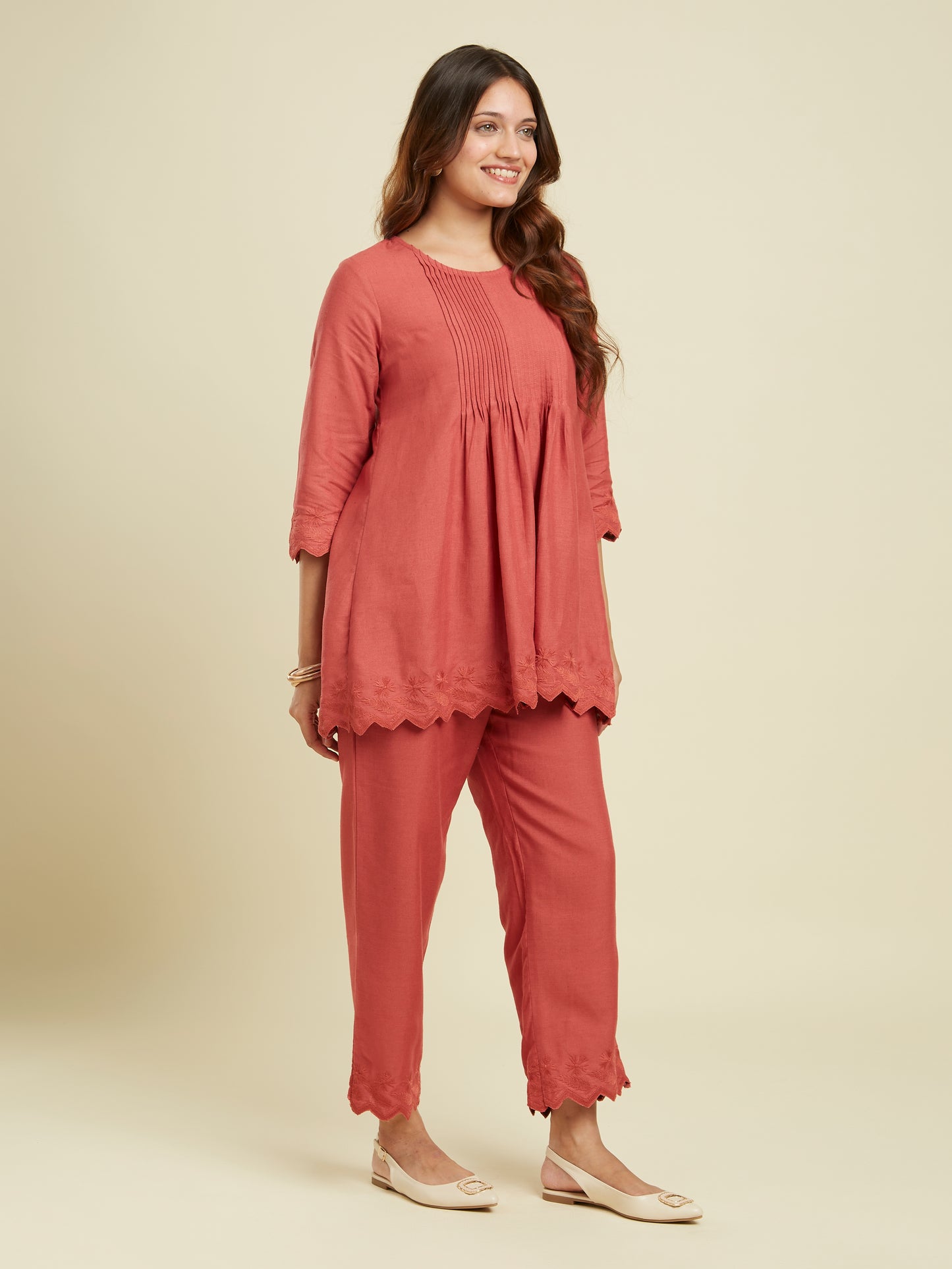 Hand Scalloped Terracotta Linen Co-ord Set