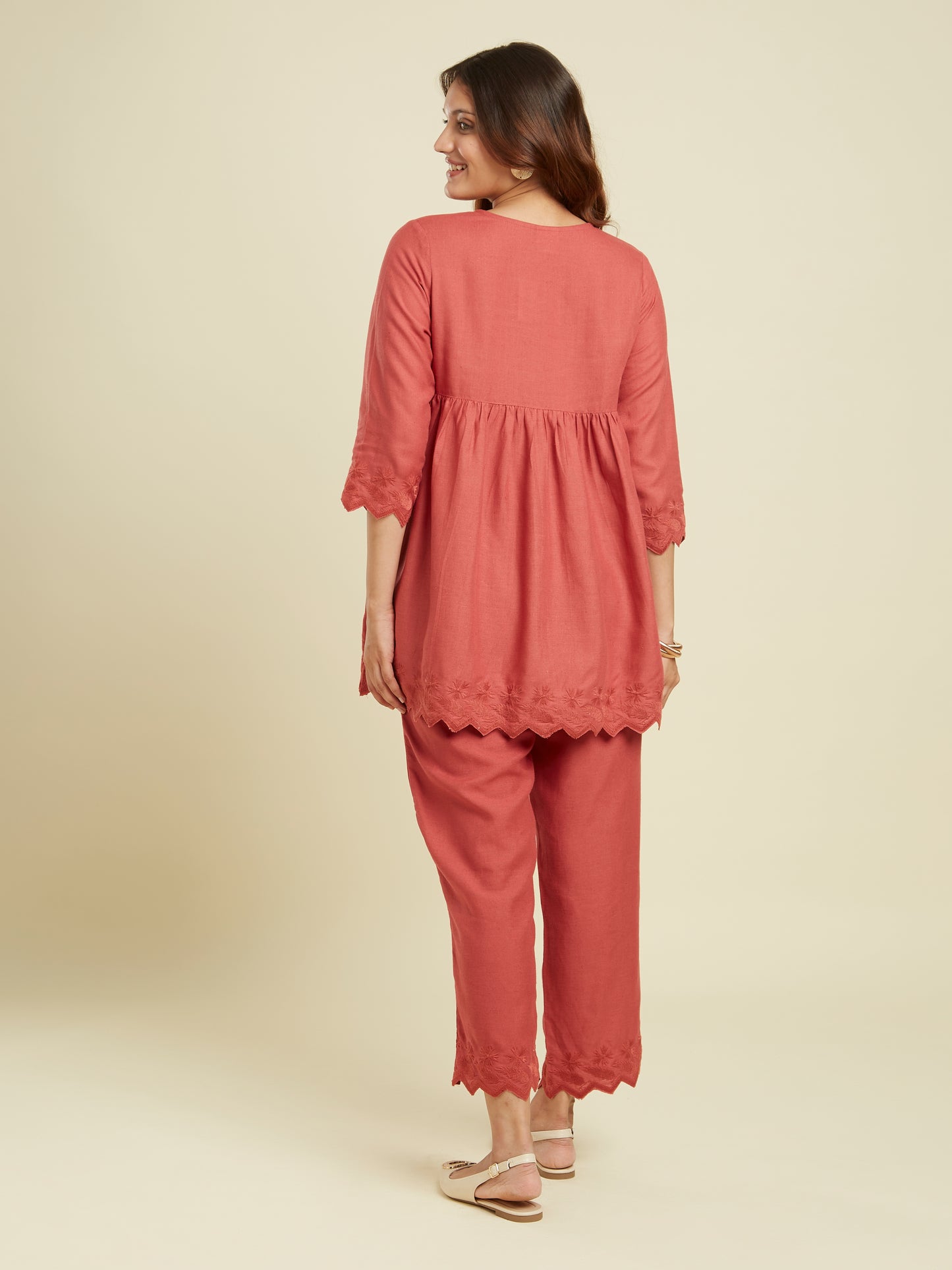 Hand Scalloped Terracotta Linen Co-ord Set